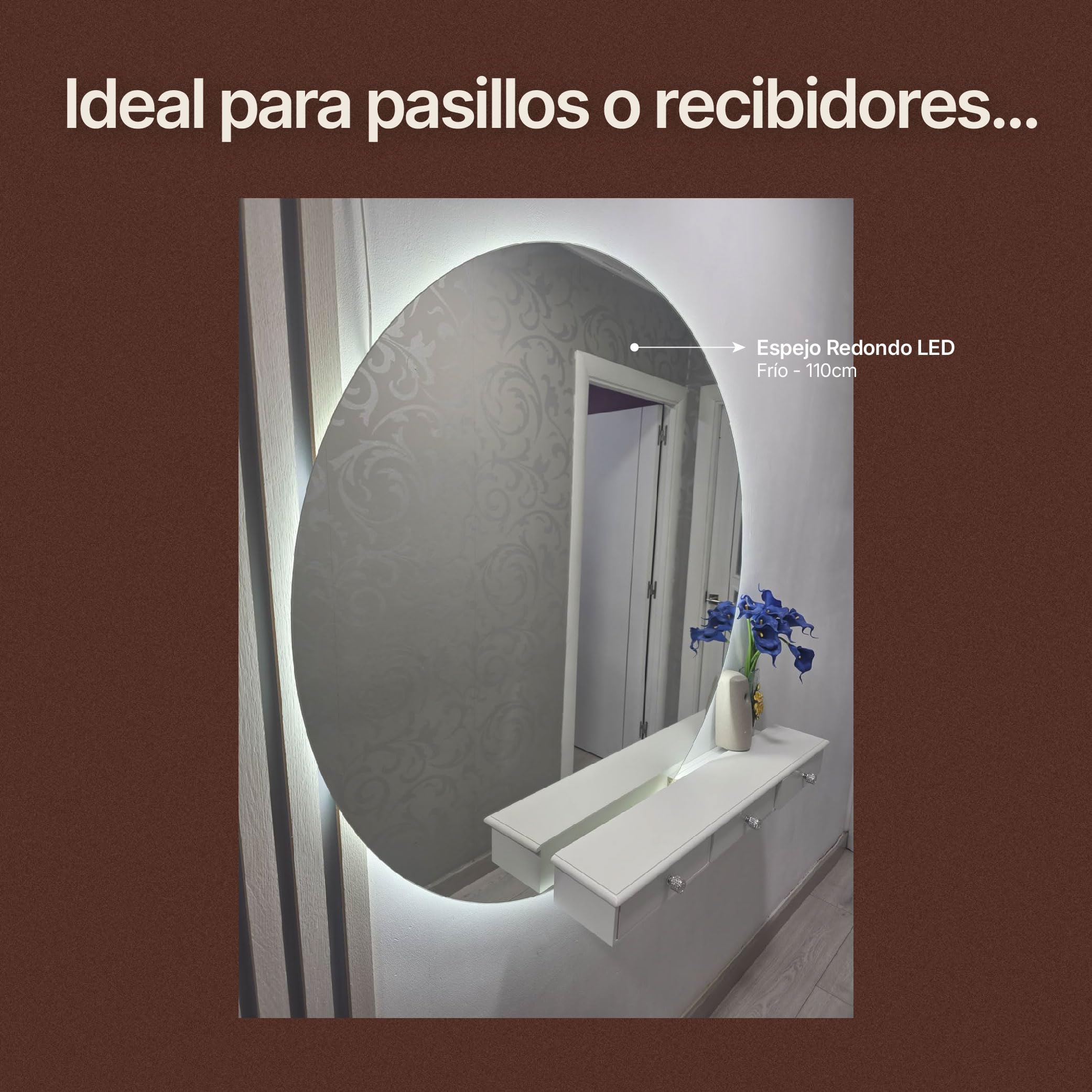 CustomGlass Espejo de Baño con iluminación Led Redondo Varias Medidas con Forma Circular Pared (Redondo 80 cm)