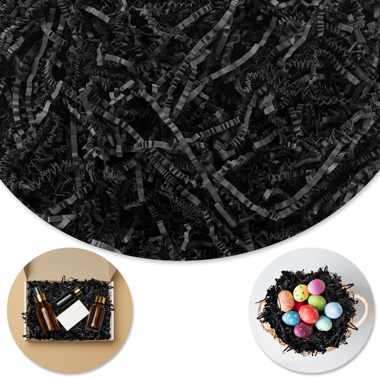 Darfukei Crinkle Paper Filler, Shredded Paper For Gift Baskets 1/2LB(8 oz) Black, Crinkle Cut Paper Shred For Birthdays, Weddings,Boxes Bags,Halloween Basket Filler,Anniversaries,Gift Wrapping