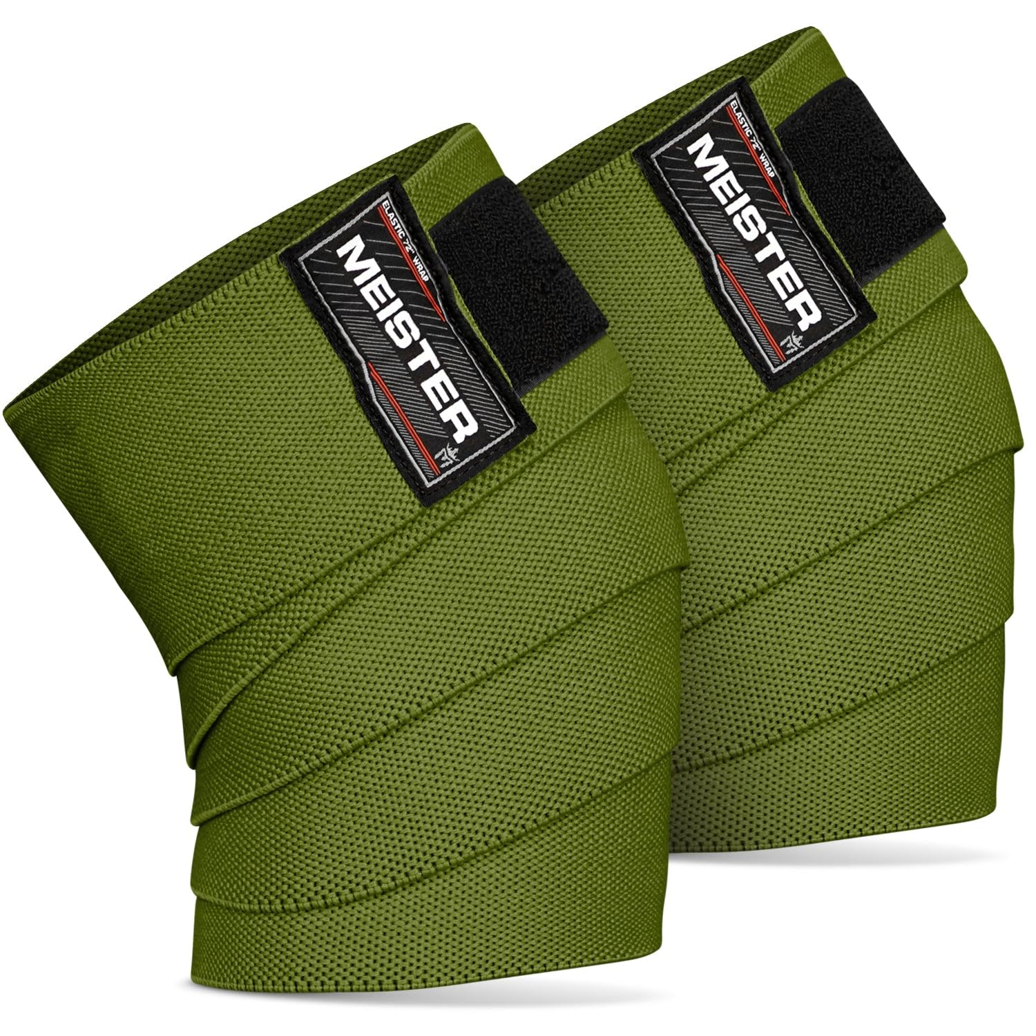 Meister Knee Wraps for Squats & Weightlifting - Heavy-Duty 72" Elastic Support - Ranger Green