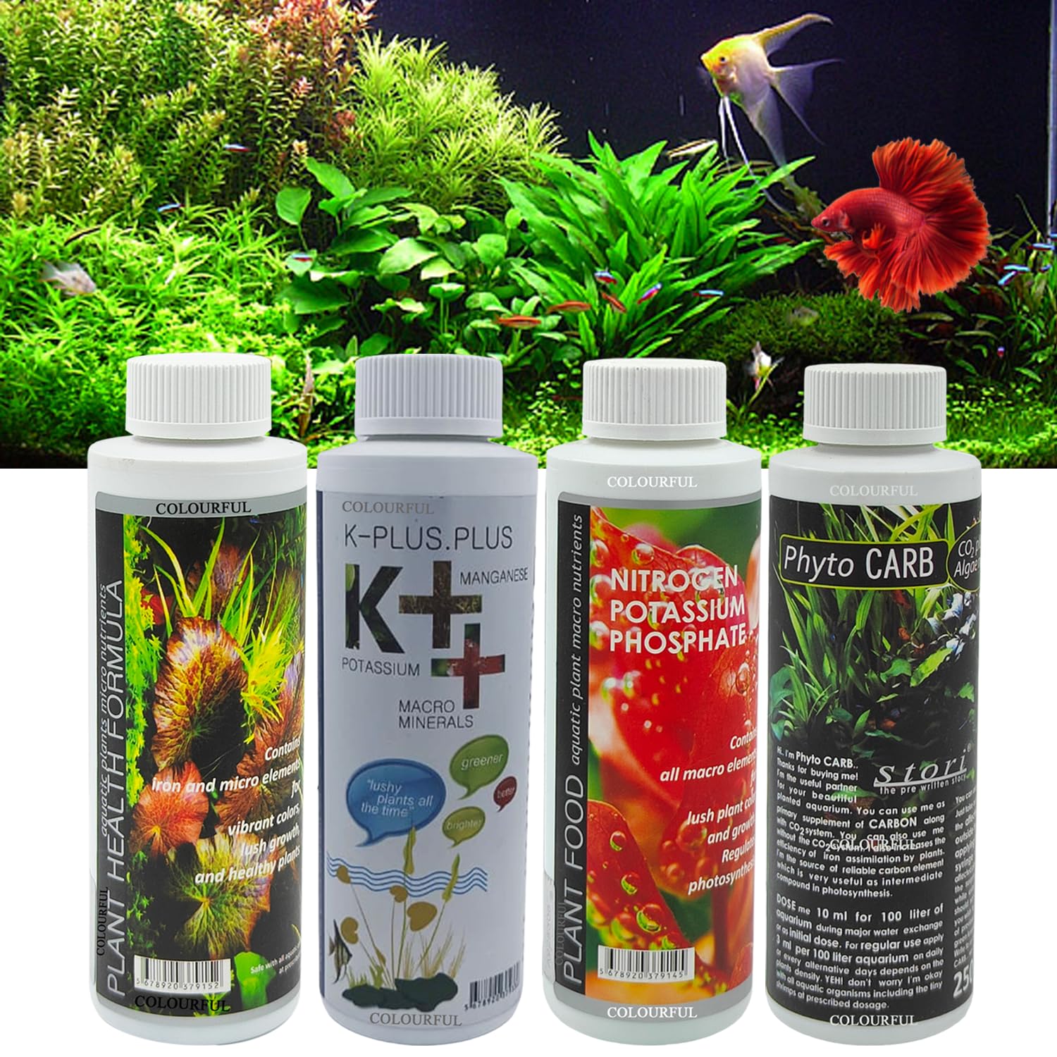 COLOURFUL - Aquatic Remedies 4-in-1 Plant Care Combo: Plant Health 120ml + Plant Food 120ml + K++ 120ml + Phyto Carb 100ml – Comprehensive Aquarium Plant Nutrition (B0DB6FSWK8) Amazon Price History, Amazon Price Tracker