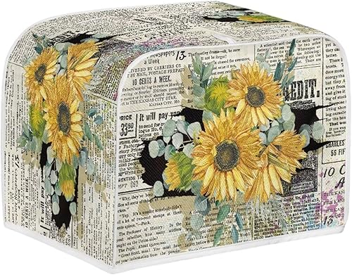 Miniatura 2 de Cubiertas antipolvo retro para tostadora de periódicos con girasoles para electrodomésticos de cocina, cubierta de electrodomésticos de tostadora de