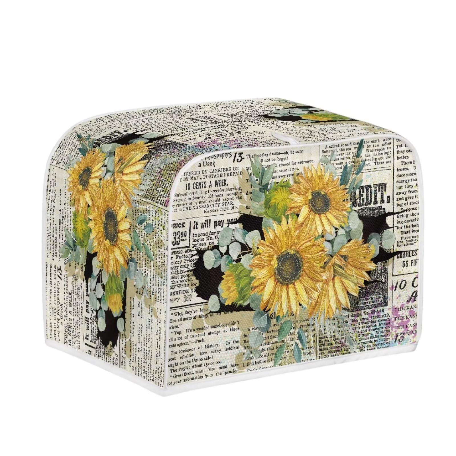 Hechitok Retro Sunflower Newspaper Toaster Dirt Cover Dust Covers For Kitchen Appliances 4 Slice Toaster Appliance Cover, M