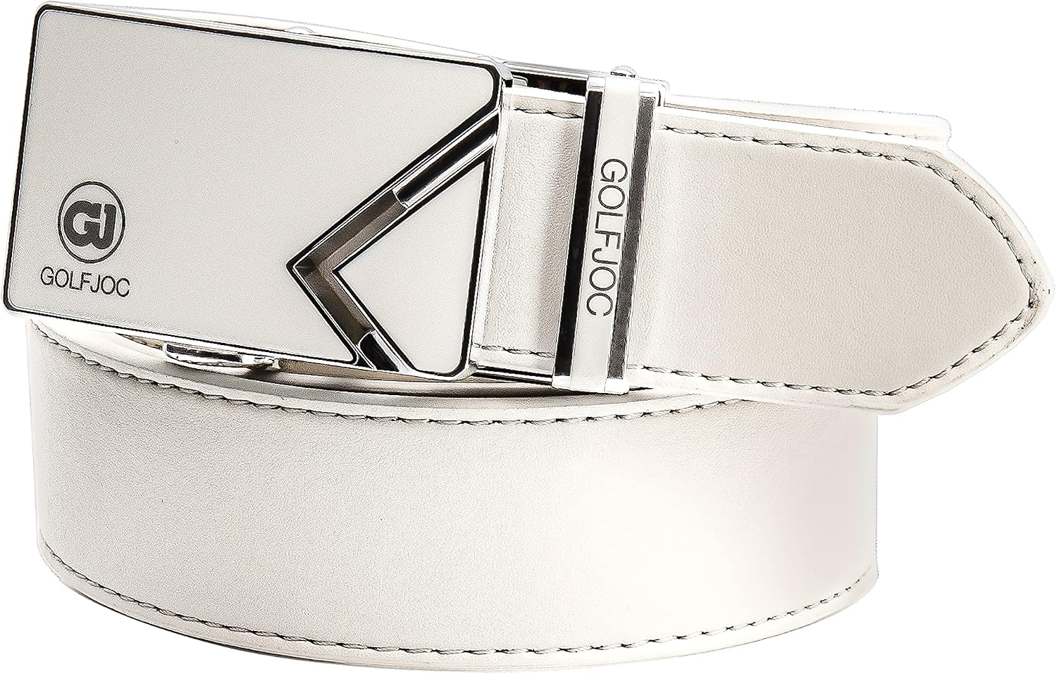 Men's Leather Ratchet Belt with Automatic Buckle - White Golf Belt - 1 3/8 Wide, Adjustable Dress Sports Belt image 2