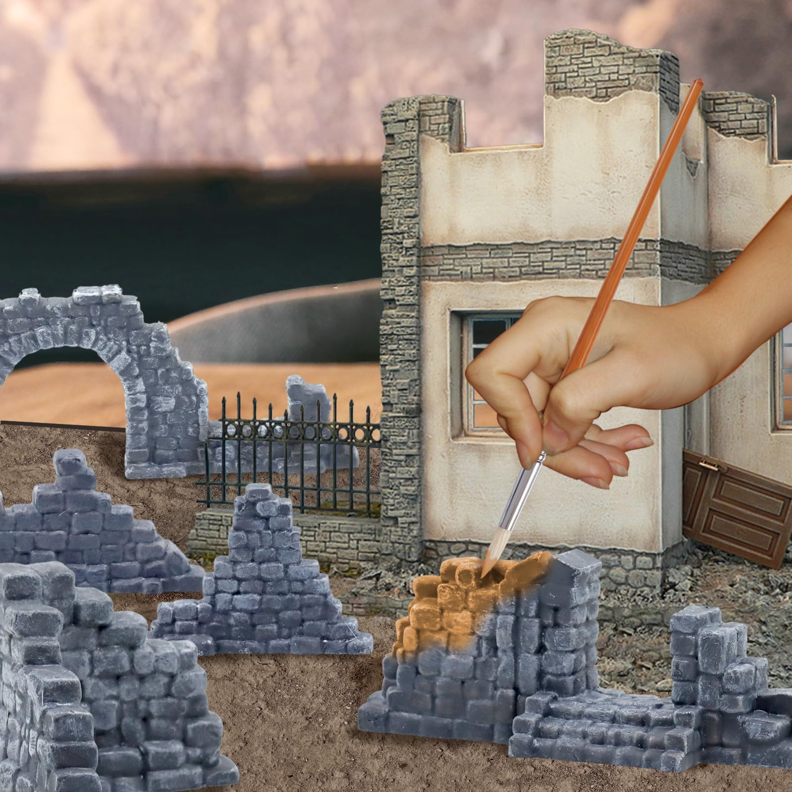 Warmtree Ruined Stone Walls Set,Terrain Scenery for Tabletop 28mm Miniatures Wargame,Fairy House Diorama Accessories DIY Craft - Image 5