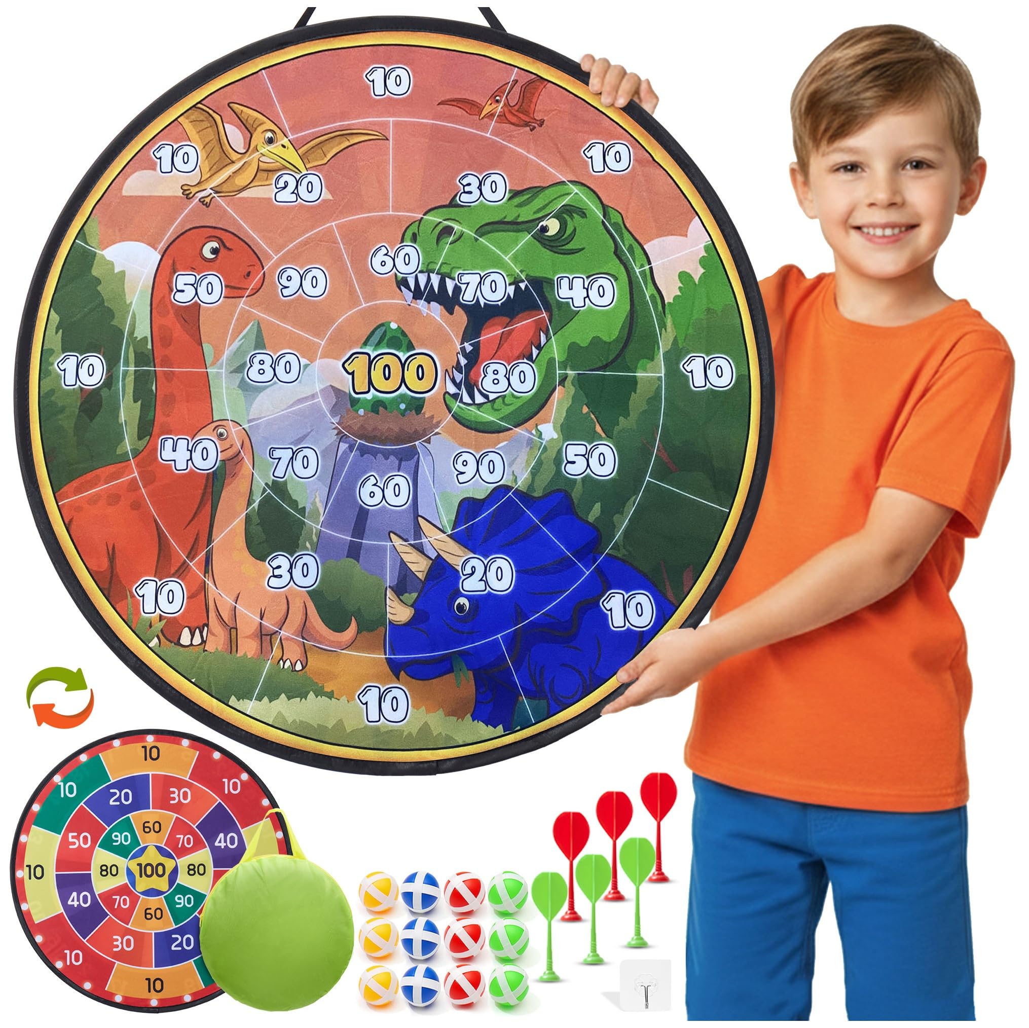 Cheerful Children Toys Jumbo Kids Dart Board Set XL or XXL, Large Dart Board with Reversible Designs