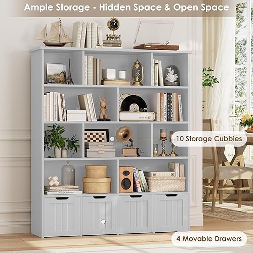 Miniatura 6 de FINETONES Organizador de almacenamiento de juguetes de 5 niveles, estantería para niños de 57.5 pulgadas de alto con 4 cajones móviles y 10