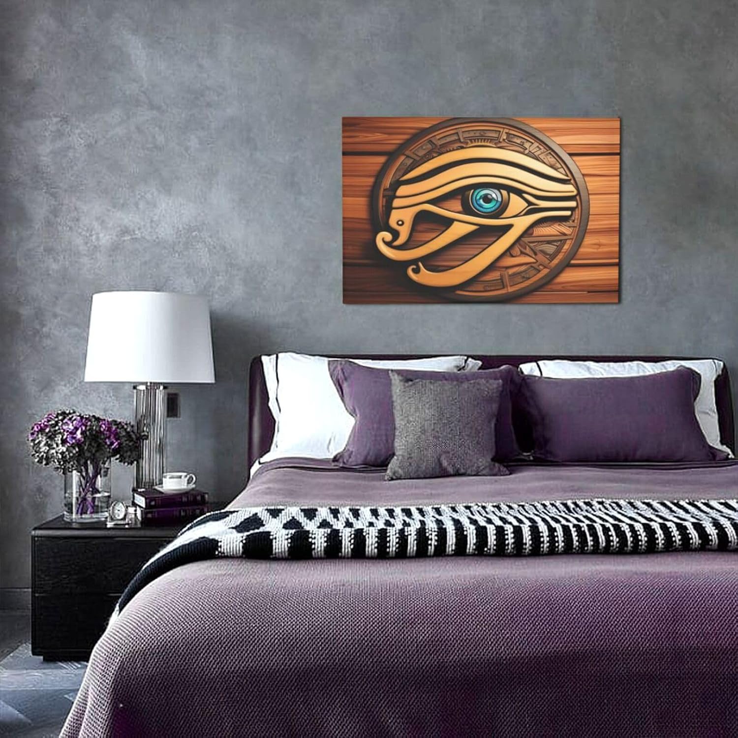 Canvas Wall Decor Art Painting Print, Egyptian Horus Eye Home Decoration Artwork Framed Picture Ready To Hang 12x18 Inches