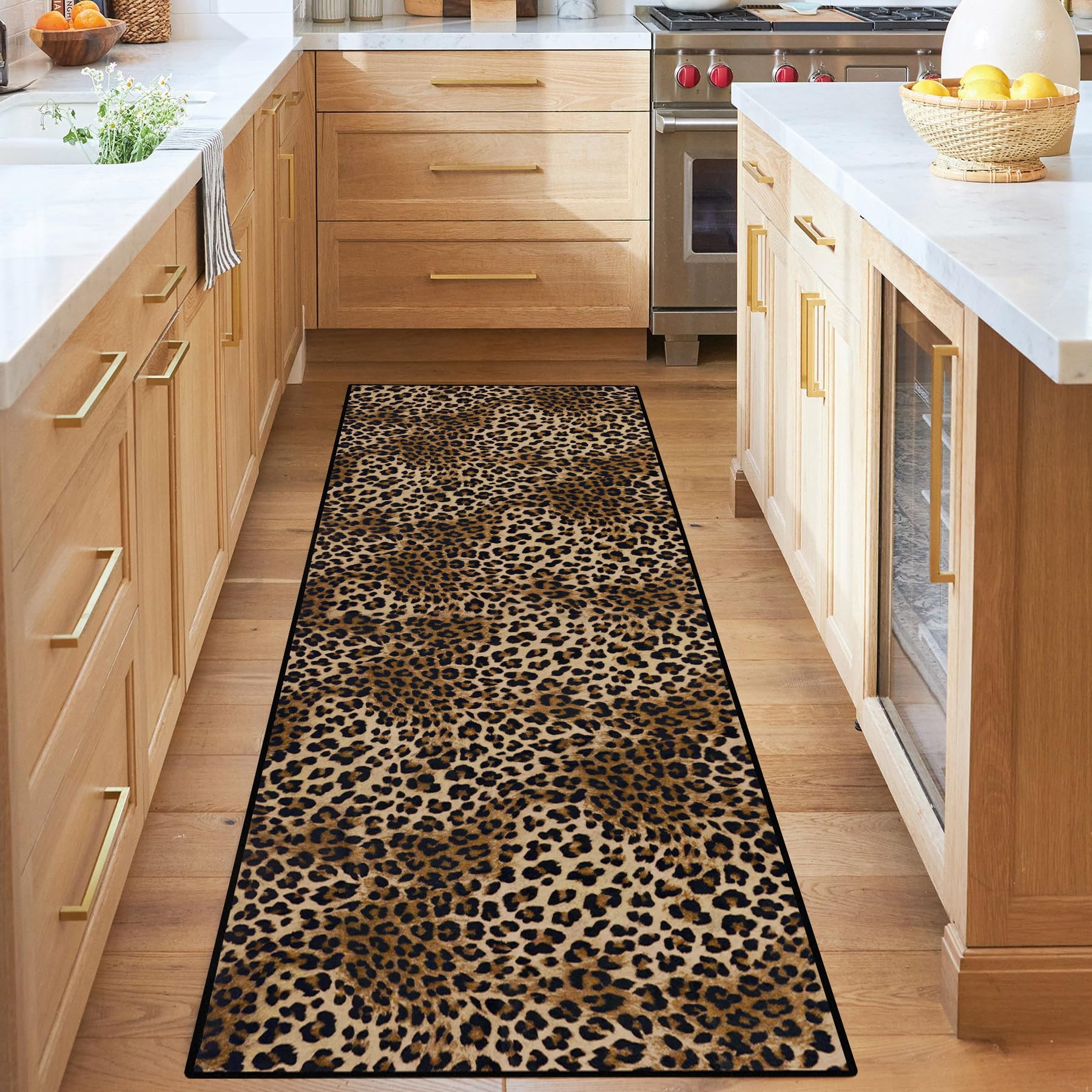 Aukib Leopard Rug 2x6 Runner Rug Washable Kitchen Runner Non-Slip Soft Modern Print Faux Wool Carpet for Hallway Indoor Entryway（2x6ft,Brown）