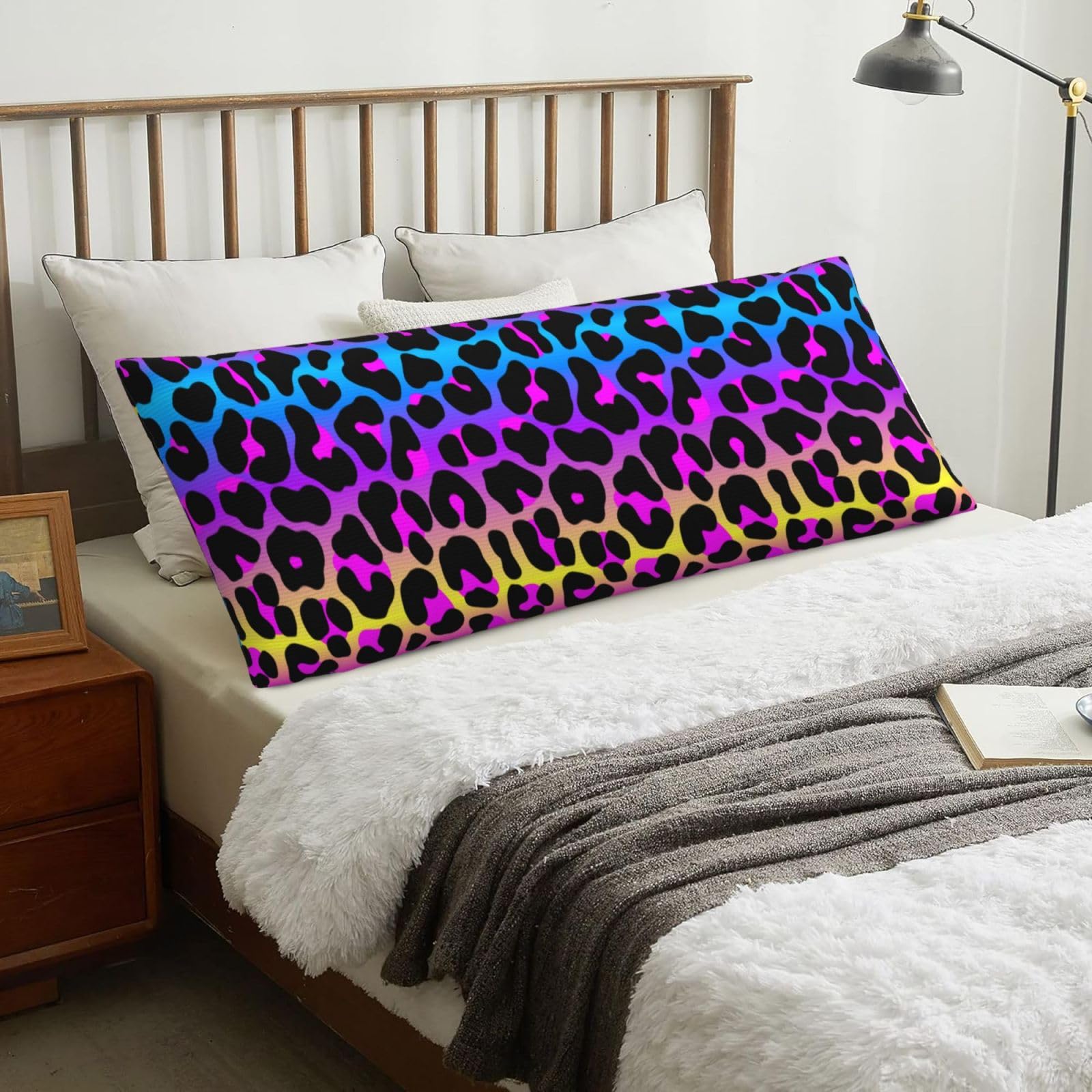 Neon Leopard Print, Body Pillow Cover with Zipper,Long Body Pillowcase 20 x 60 in