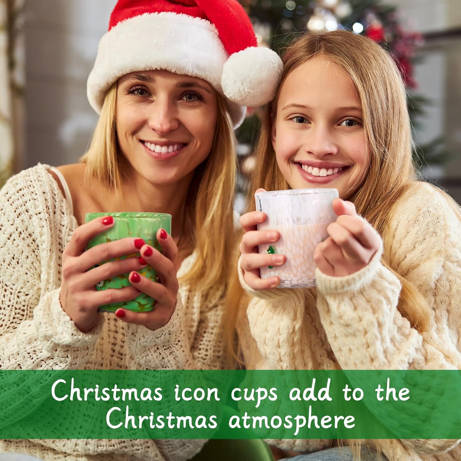 Booson 2 Pcs Christmas Glass Cups 16 oz Snowman Christmas Tree Icon Juice Glasses Double Old Fashioned Stemless Wine Coffee Cocktail Cups Drinking Glassware for Holiday Xmas Party Supplies Gift - Image 3