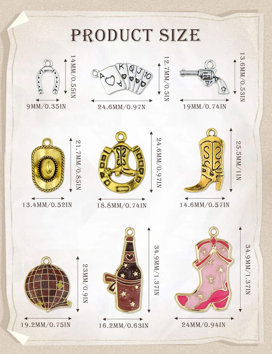 60pcs Western Cowboy & Cowgirl Charms for Jewelry Making, Antique Silver Gold Enamel Pendants Hat Boot Horse Cactus Trinkets for Bracelet Necklace Earrings Keychain(4 colors) - Image 2