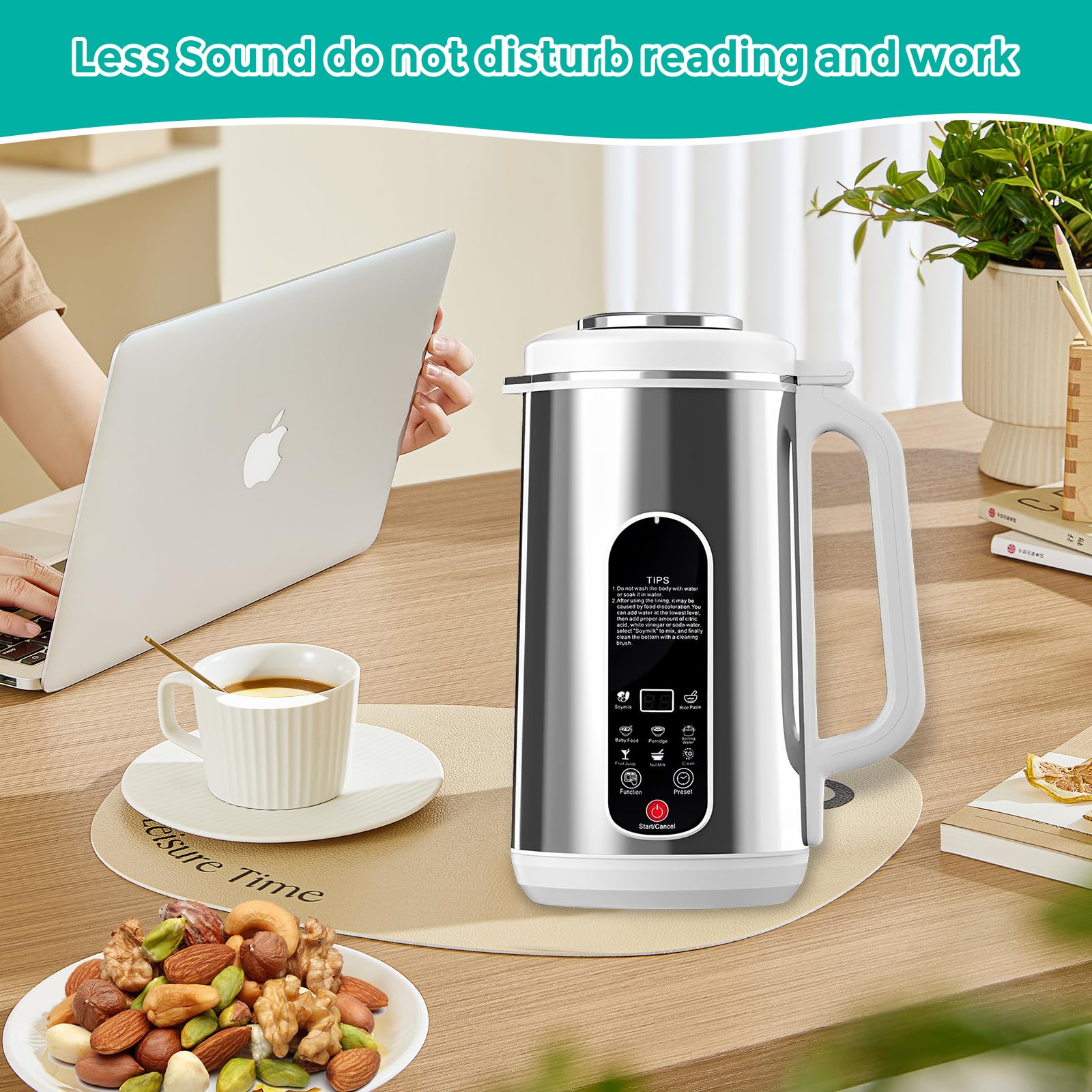 Macchina per Latte Vegetale 1200ml, Macchina Latte di Soia con Autopulente, 8 in 1 Multifunzionale Macchina per Latte di Noci con Funzione Prenotazione Per Soia, Noci, Avena