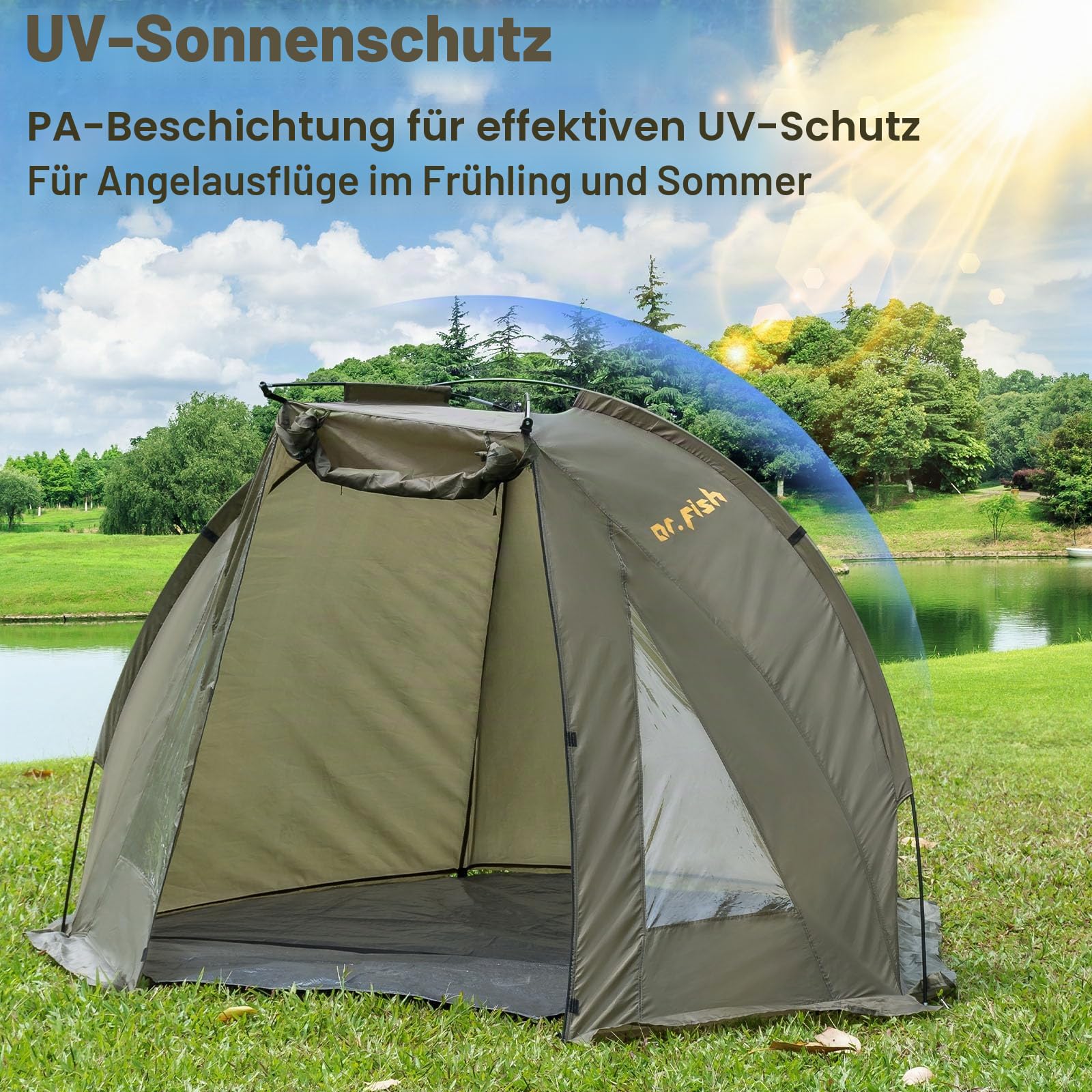 Dr.Fish Camping Angelzelt 1-2 Personen Ultraleichtes Leichtes Aufstellen Bivvy Wasserdichtes Belüftetes Zelt für Picknick Wandern Angeln in 4 Jahreszeiten mit Tansporttasche