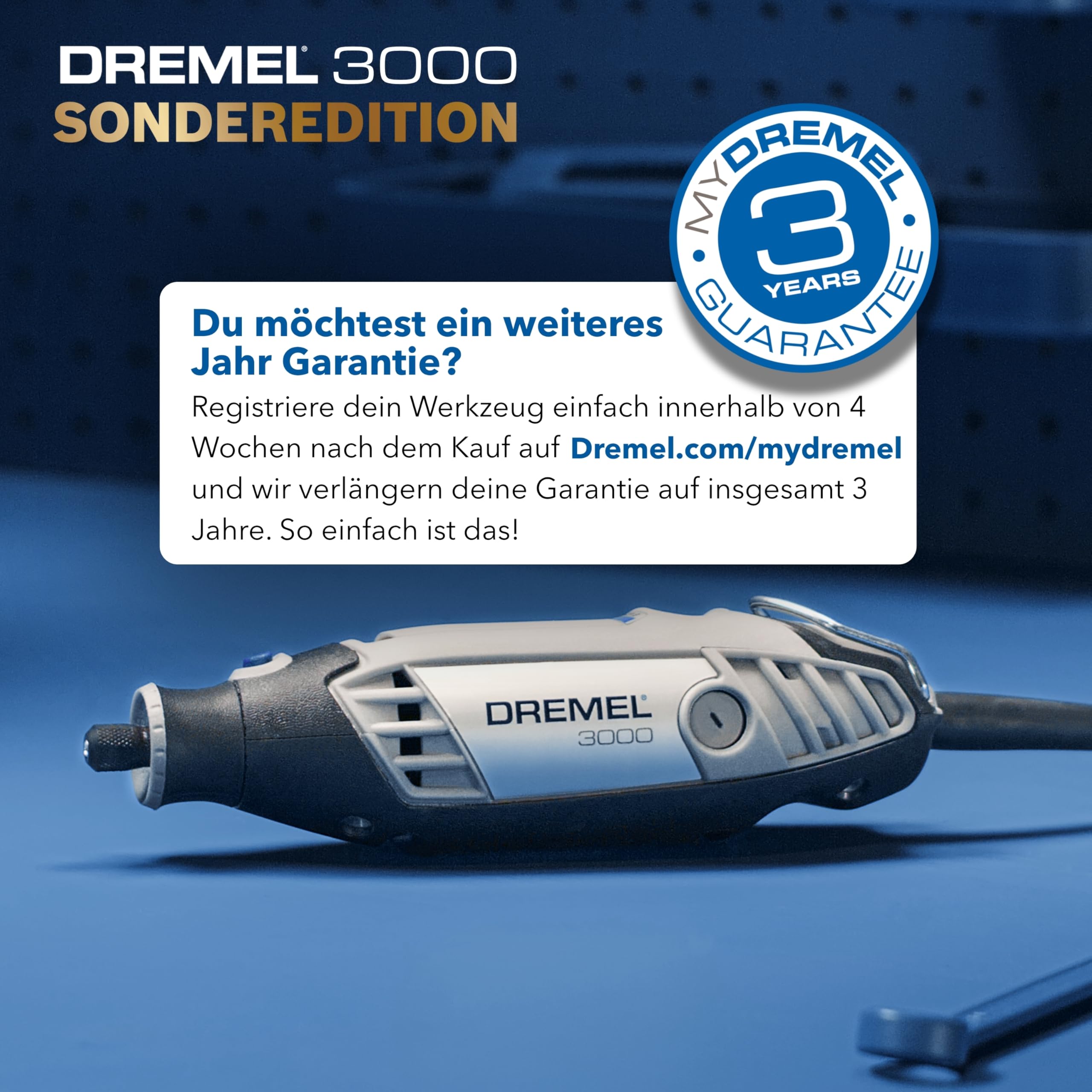 Dremel 3000 Champion Multifunktionswerkzeug mit 130‑W‑Motor bis zu 33.000 U/min inkl 25 Zubehöre, gravierbare Trophäe, Transporttasche, Biegsame Welle zum Trennen, Schnitzen, Schleifen – Sonderedition