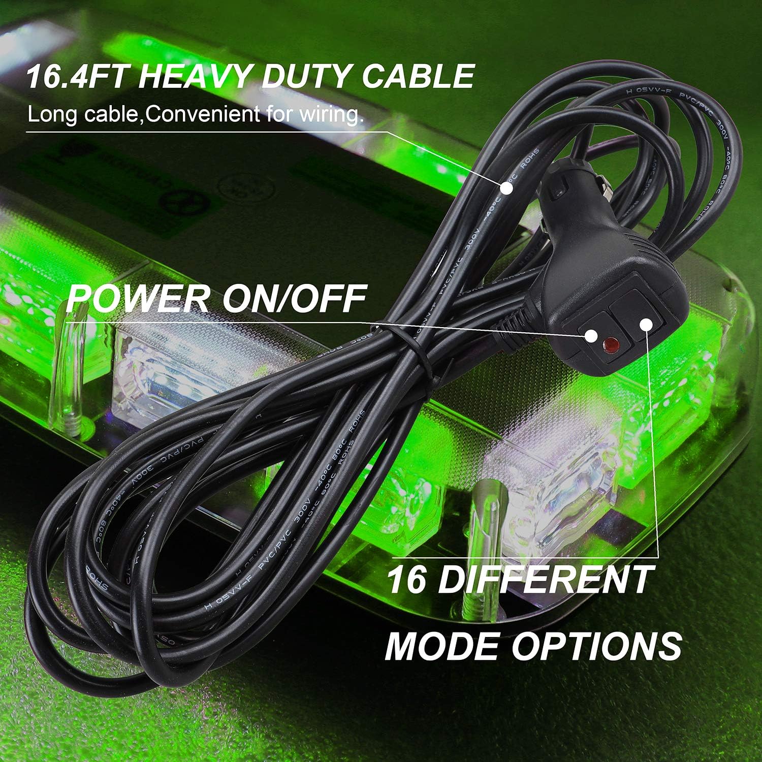 ASPL strobe light with 16.4 ft heavy duty cable and cigarette lighter plug with control buttons