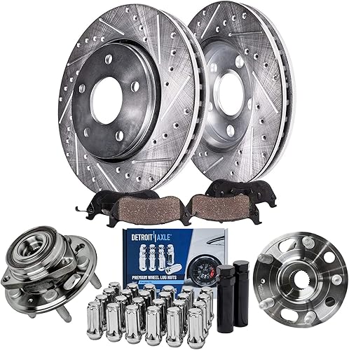 Miniatura 49 de Detroit Axle - Kit de freno delantero para Ford Explorer Mercury Mountaineer 2002-2005 Bujes de rodamiento de rueda perforados y ranurados rotores