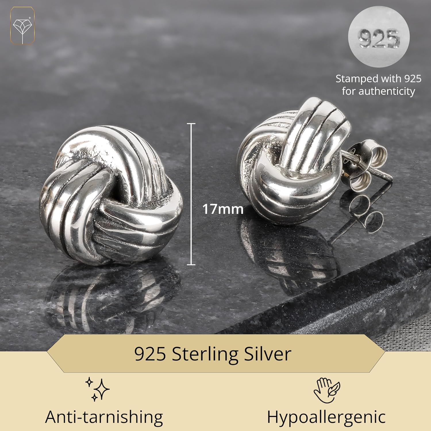 Love Knot Stud Earrings for Women | Hypoallergenic Lightweight 925 Sterling Silver Stud Earrings for Women | Oxidized Stud Earrings with Secure & Comfortable Pushbacks in Various Styles By MAX + STONE - Image 2