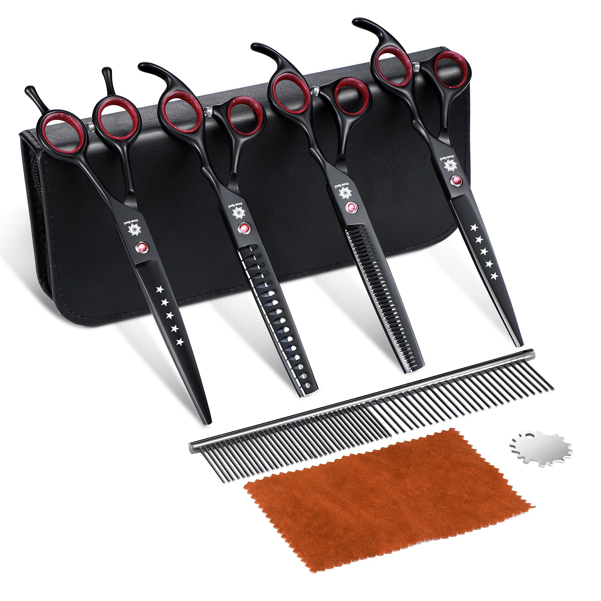 Dream Reach 7" Dog Grooming Scissors Kit, Professional 6 in 1 Dog Scissors Sharp and Durable Shears Set Thinning, Chunker