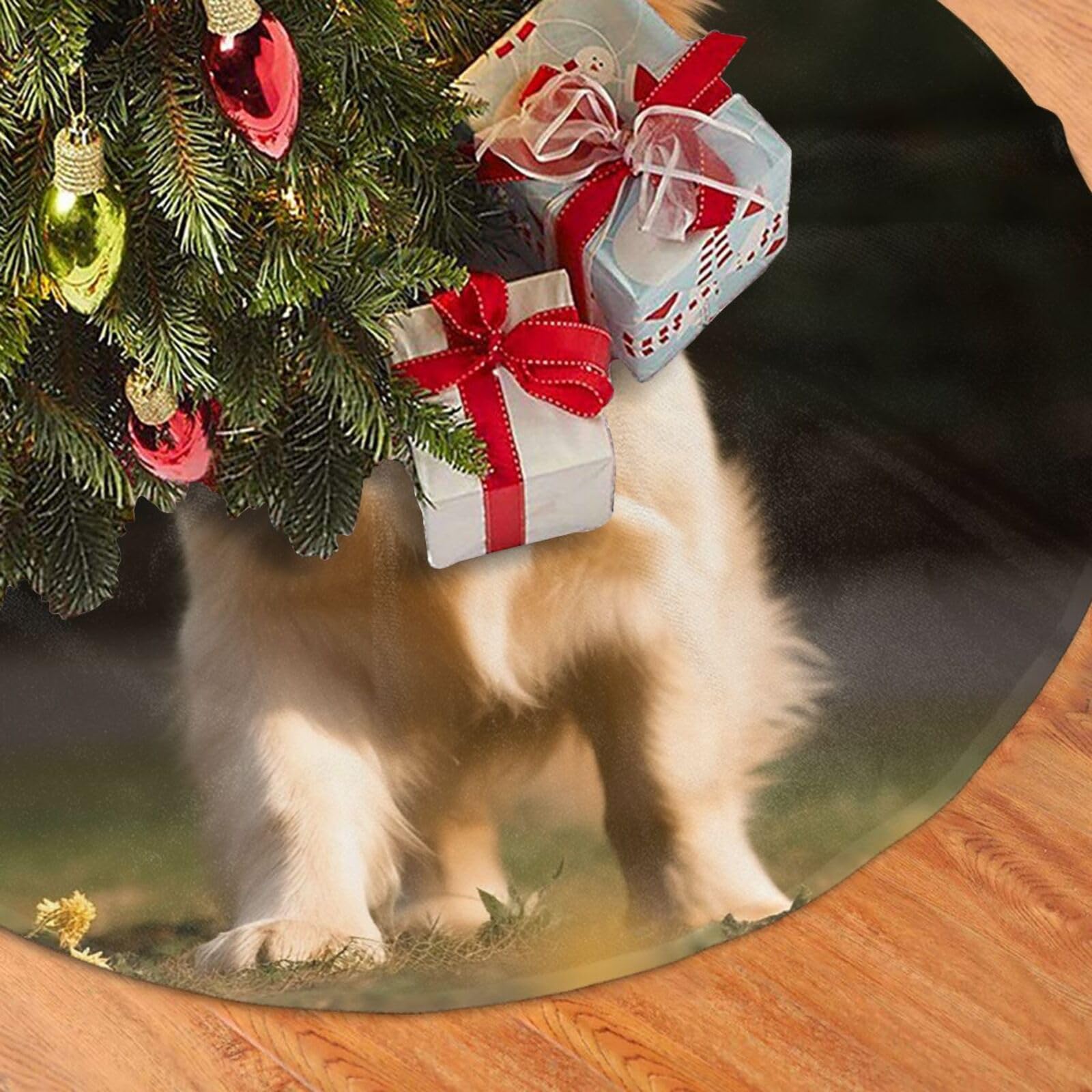Fodpand Black Golden Retriever Dog Christmas Tree Skirt 48" Velvet Xmas Tree Skirt Mat Rustic Christmas Tree Mat Cover Winter Xmas Tree Collar For Indoor Outdoor Christmas Decorations