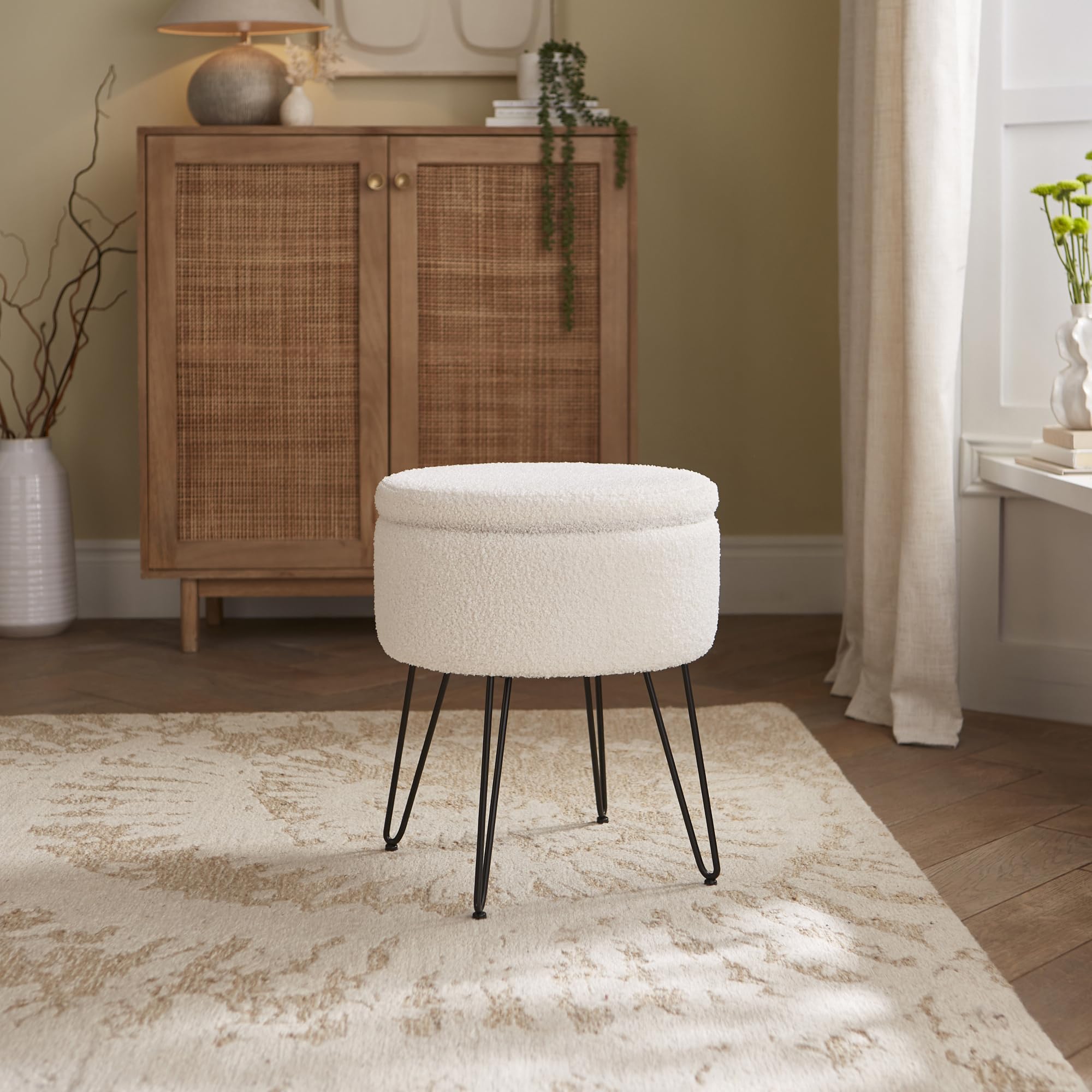 GFW Avery Cream Teddy Boucle Storage Stool - Small