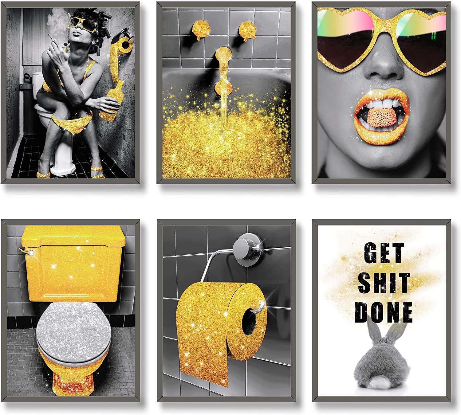 MKHFUW Bathroom Poster of Modern Women, Fashionable Bathroom Wall Decoration, 6-Piece Set, Bathroom Art