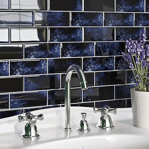 Miniatura 10 de Livelynine 16 azulejos de mármol dorado para cocina, baño, azulejos de pared para azulejos de pared impermeables en la parte trasera del metro,