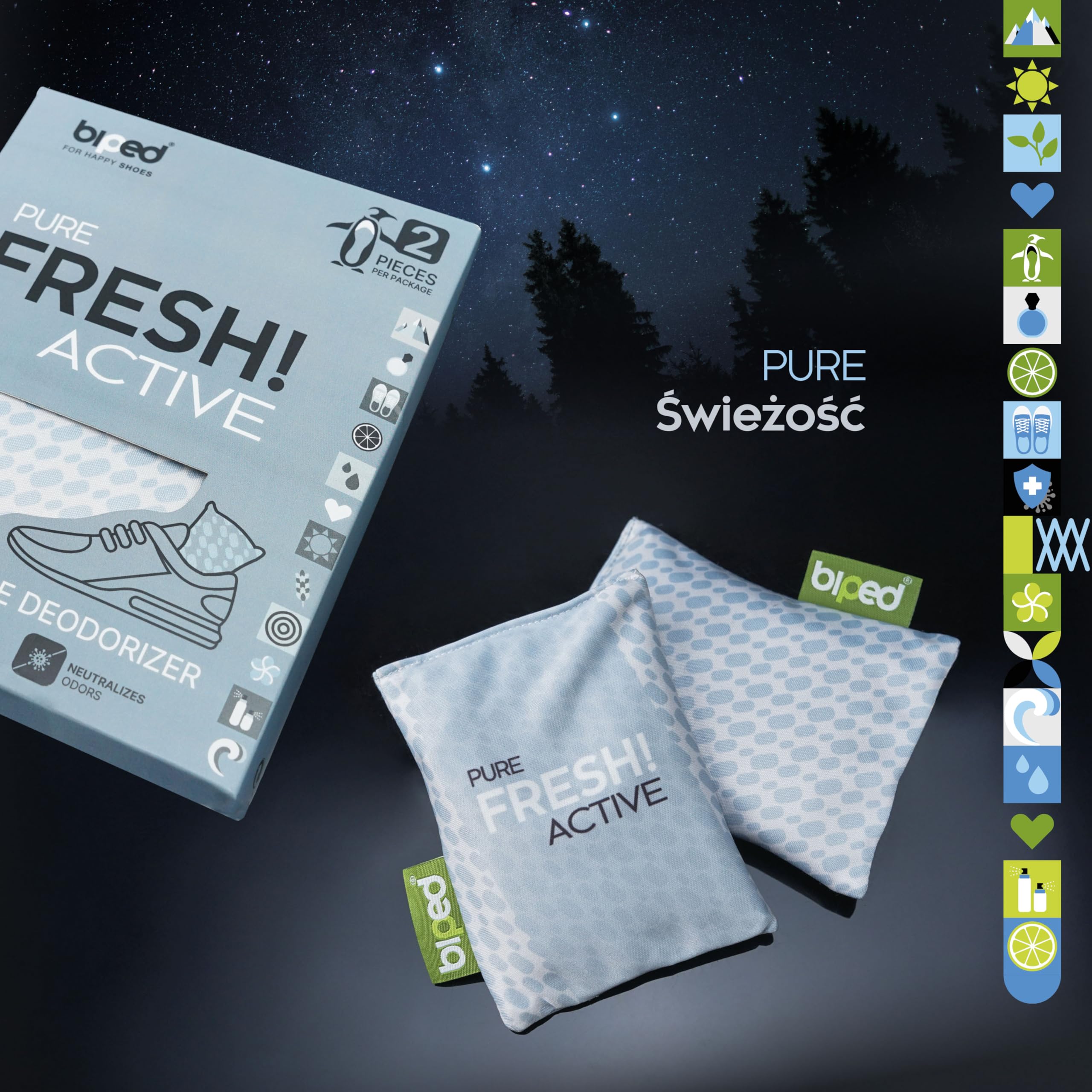 biped FRESH! ACTIVE – dezodorant do butów z bambusowym węglem aktywnym – poduszka zapachowa lub wersja PURE bez olejków – ogranicza pot i nieprzyjemny zapach, działa osuszająco z2926(PURE)