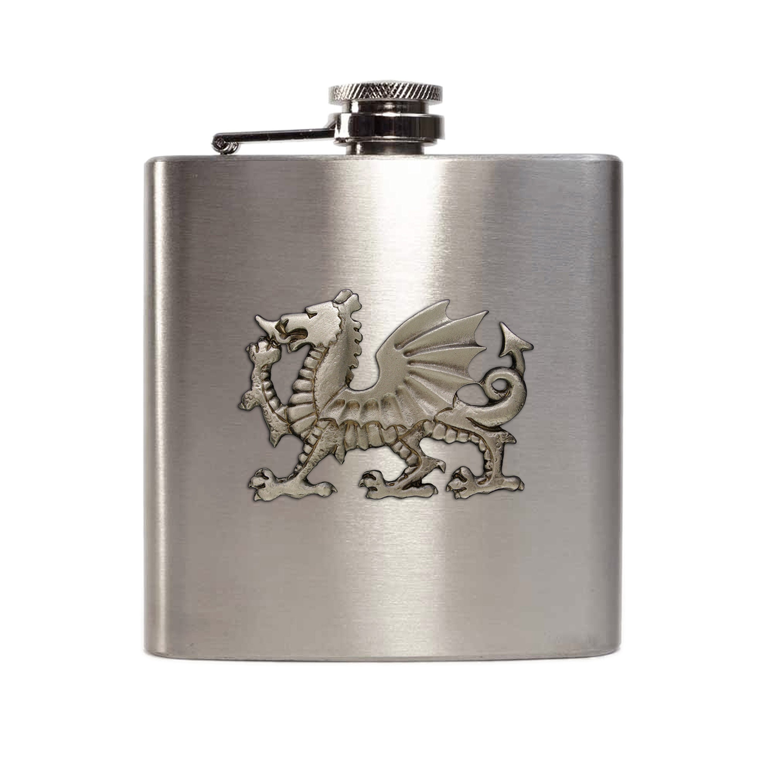 Knight Chrome 6Oz Stainless Steel Welsh Dragon Hip Flask