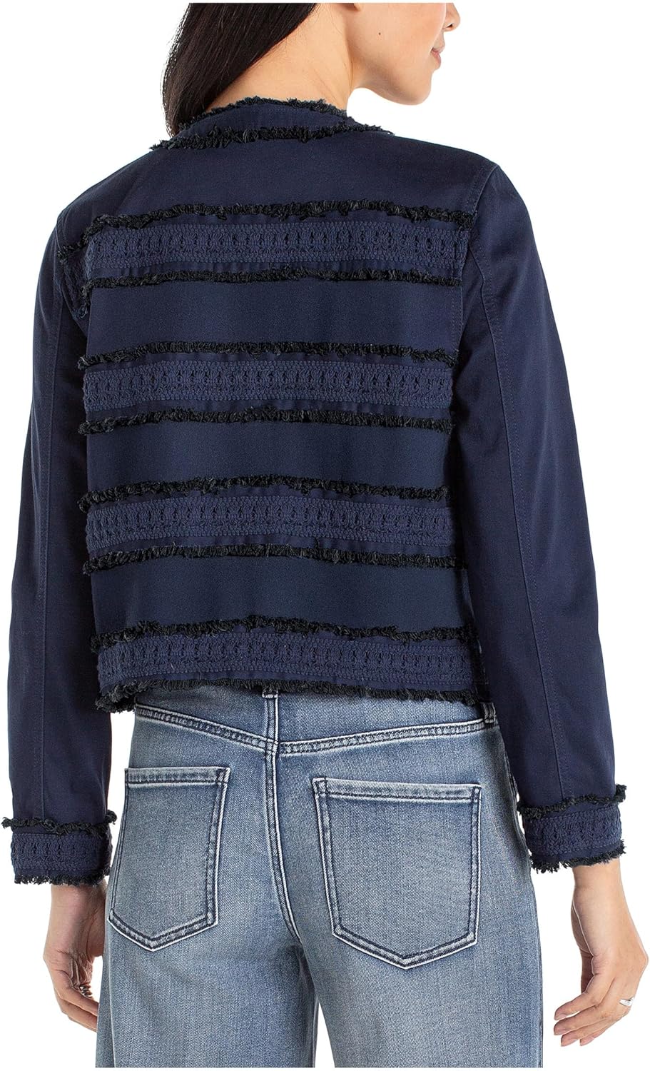 Liverpool womens Soft Touch Twill Collarless Jacket With Fray & Lace - Image 2