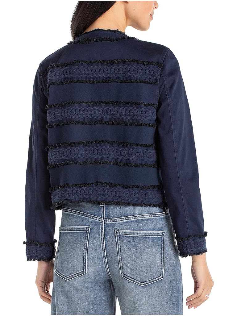 Black Liverpool Los Angeles Soft Touch Twill Collarless Jacket With Fray & Lace