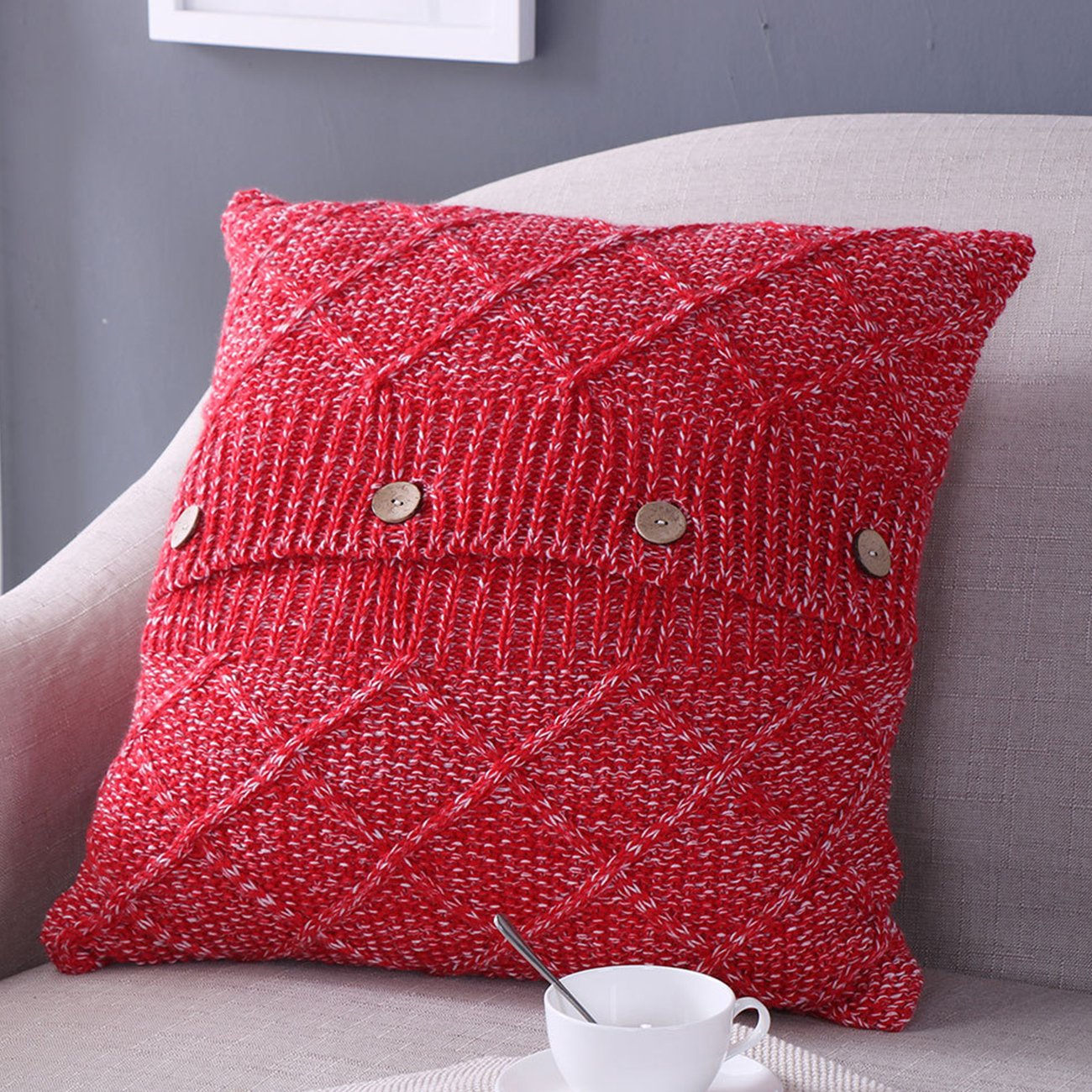 Red Cable Knit Pillow atelieryuwa.ciao.jp