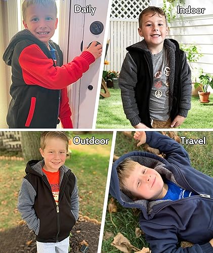 Miniatura 2 de SECOOD - Sudadera con capucha de forro polar para niños, chaqueta con forro de sherpa, cremallera, sudadera con capucha, suave, abrigo de invierno