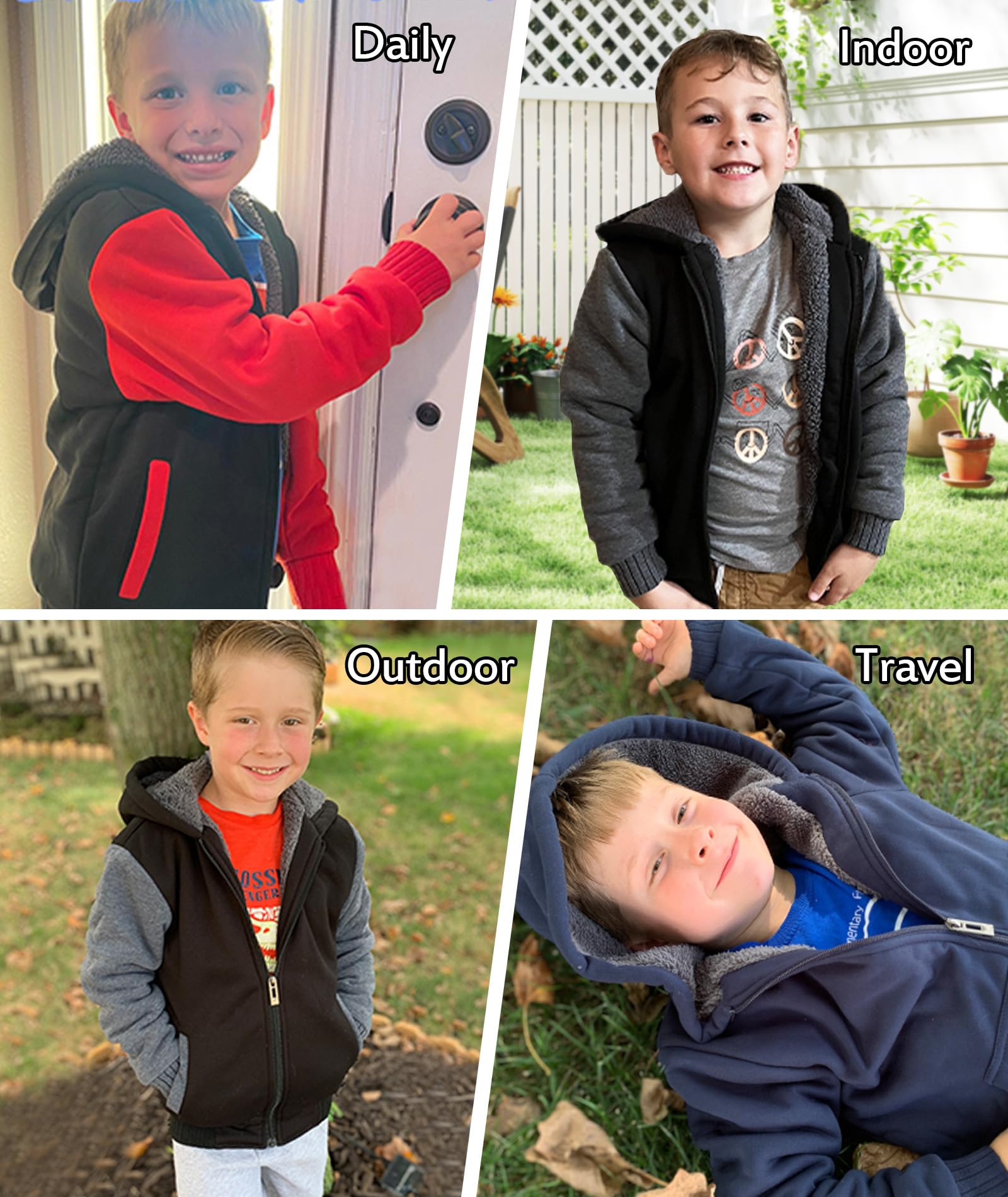 SECOOD Chaqueta de forro polar con capucha para niños, cálida, forro de sherpa, con cremallera, suave, abrigo de invierno para niños y niñas, ropa de abrigo escolar