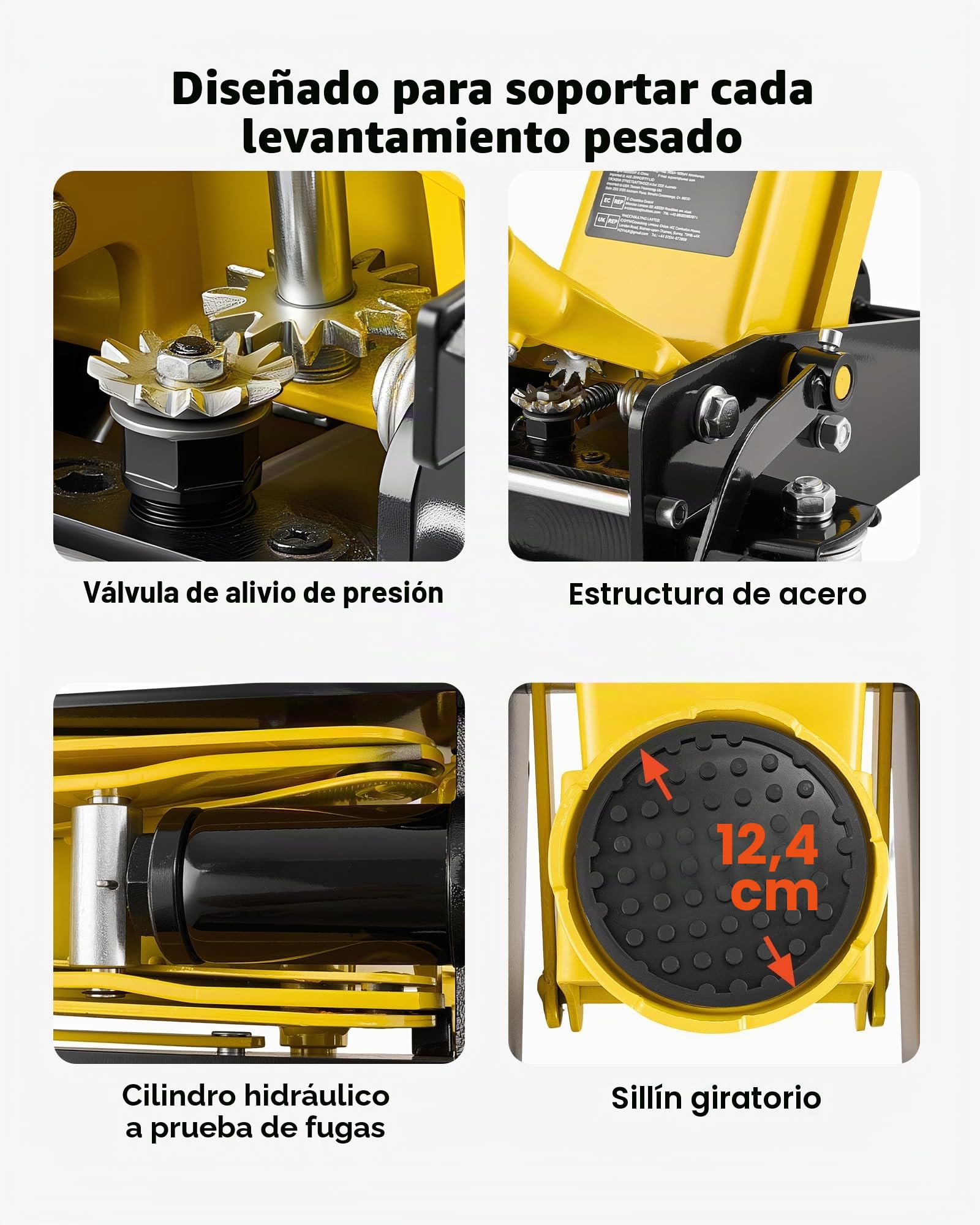 VEVOR Gato de Perfil Bajo Capacidad de 3 t, Gato Hidráulico de Acero con Bomba de Elevación Rápida de Un Solo Pistón, Rango de Elevación 130-500 mm, para Vehículos, SUV, Camionetas, Automóviles
