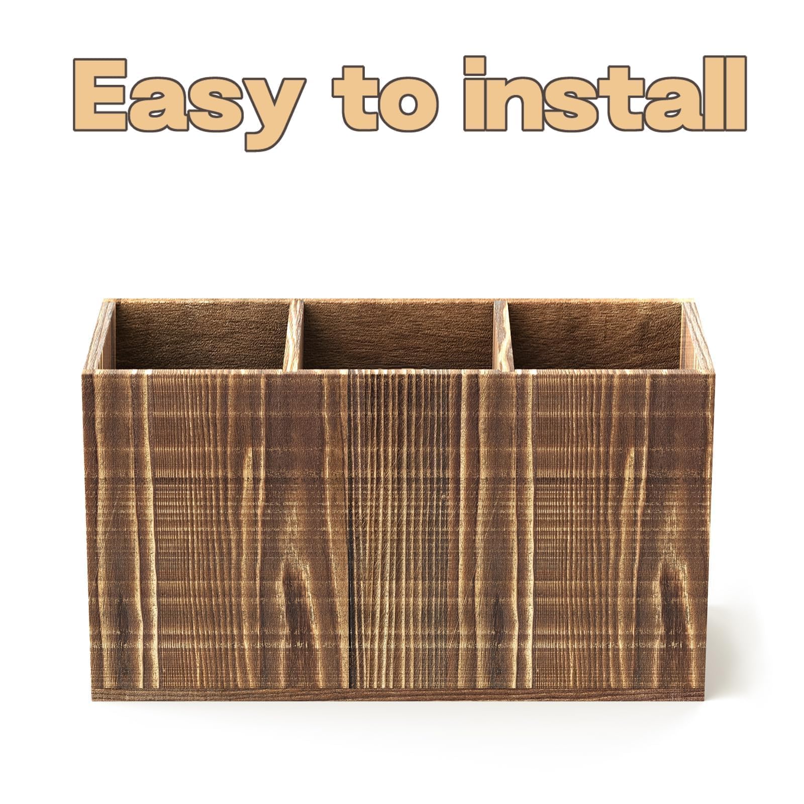 Portautensili Da Cucina Per Piano Di Lavoro, 3 Scomparti Porta Utensili In Legno, Organizer Per Utensili Da Cucina, In Legno Con Fondo Di Drenaggio, In Rustico (Marrone)