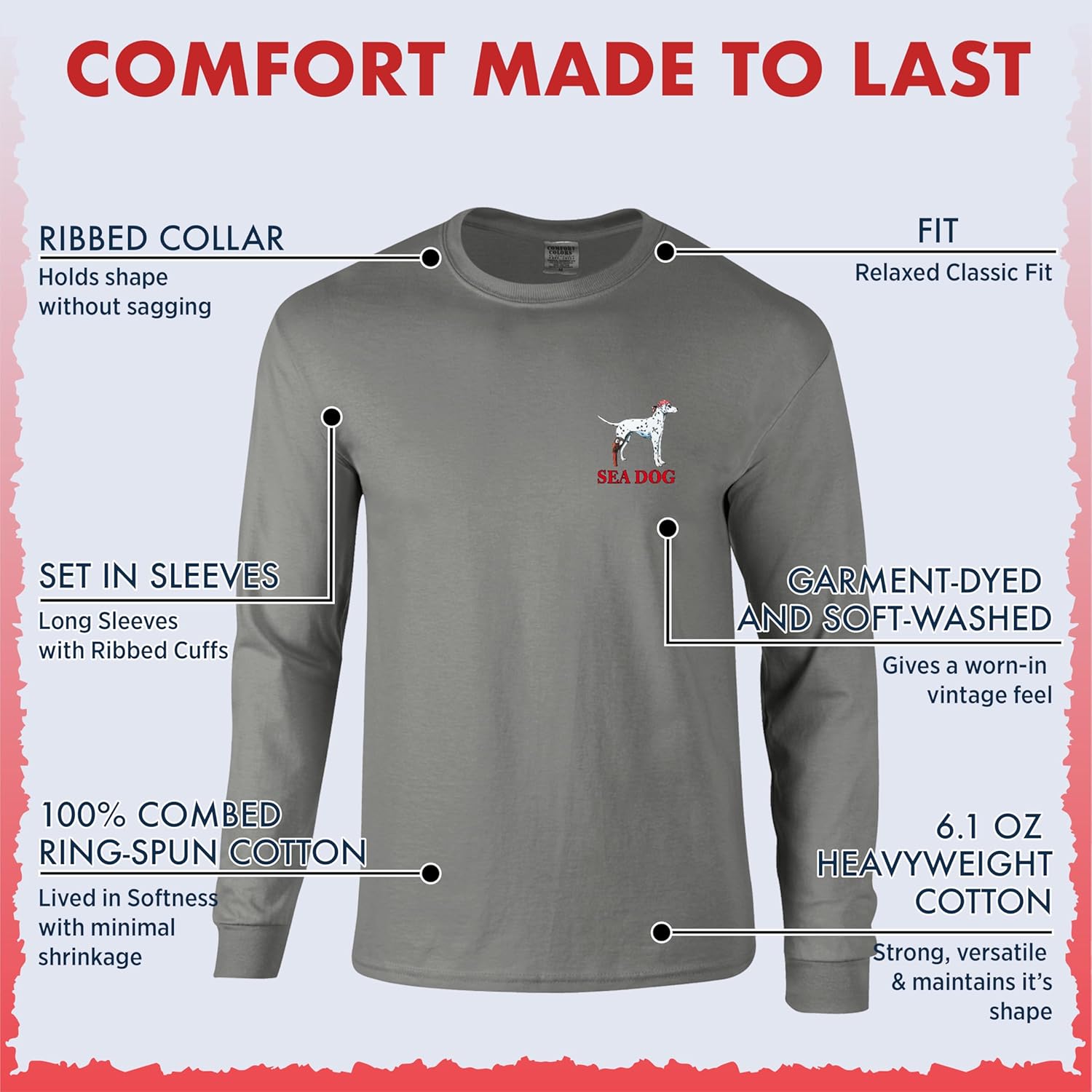 SEA DOG Wax Van The Surf is Calling Graphic Long Sleeve T-Shirt, 100% Ringspun Cotton, Relaxed Fit, Printed in USA - Image 5