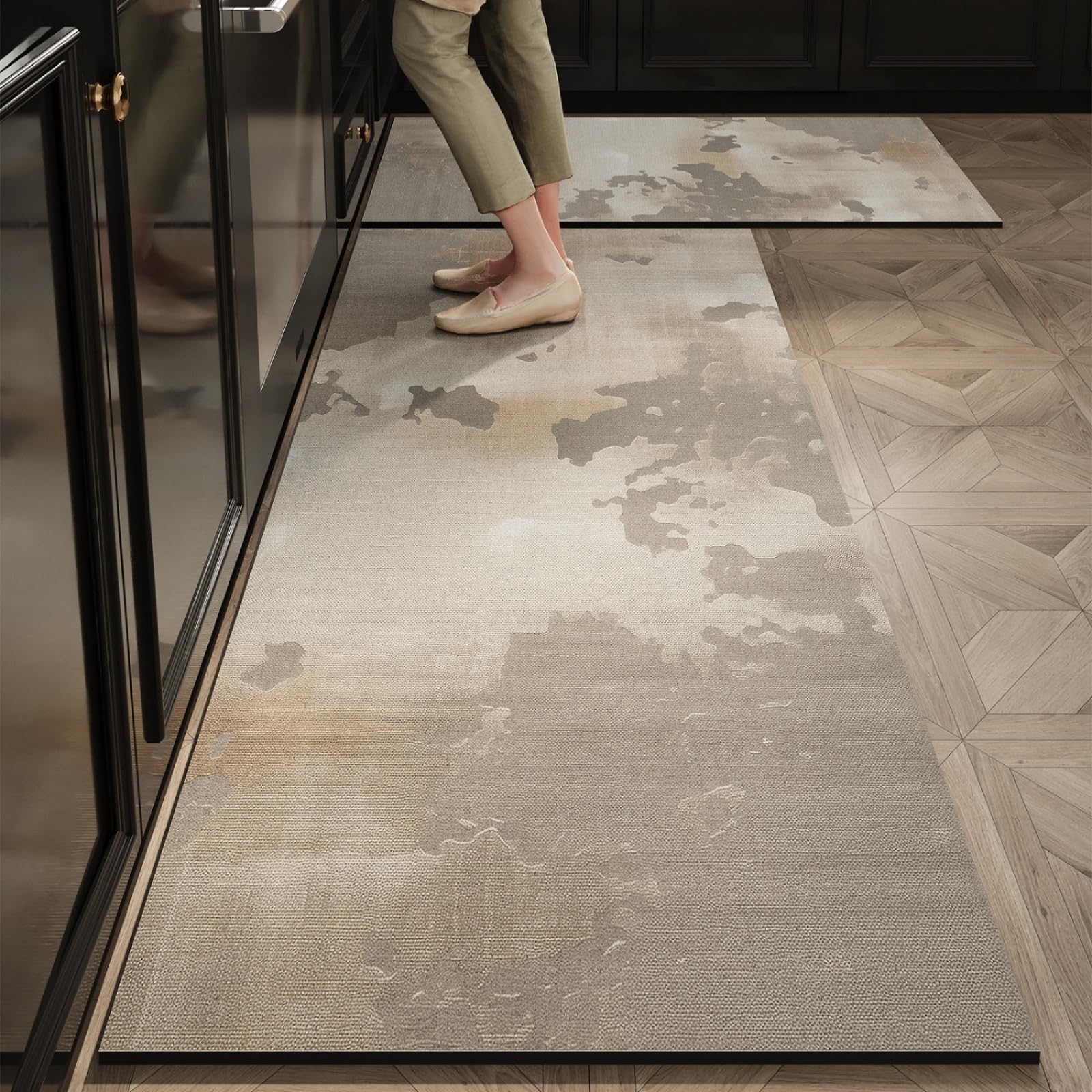 Tapis de cuisine 50x160 et 50x80 cm gris beige set de 2 tapis modernes