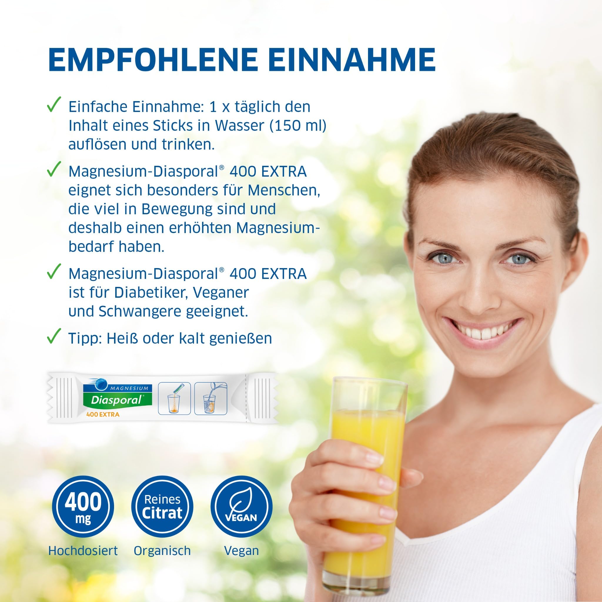 Magnesium-Diasporal 400 EXTRA Trinkgranulat Sticks - 120 Sticks | hochdosiertes Magnesiumcitrat | extra fruchtiger Orangengeschmack | bei erhöhtem Bedarf | vegan, zucker- & glutenfrei