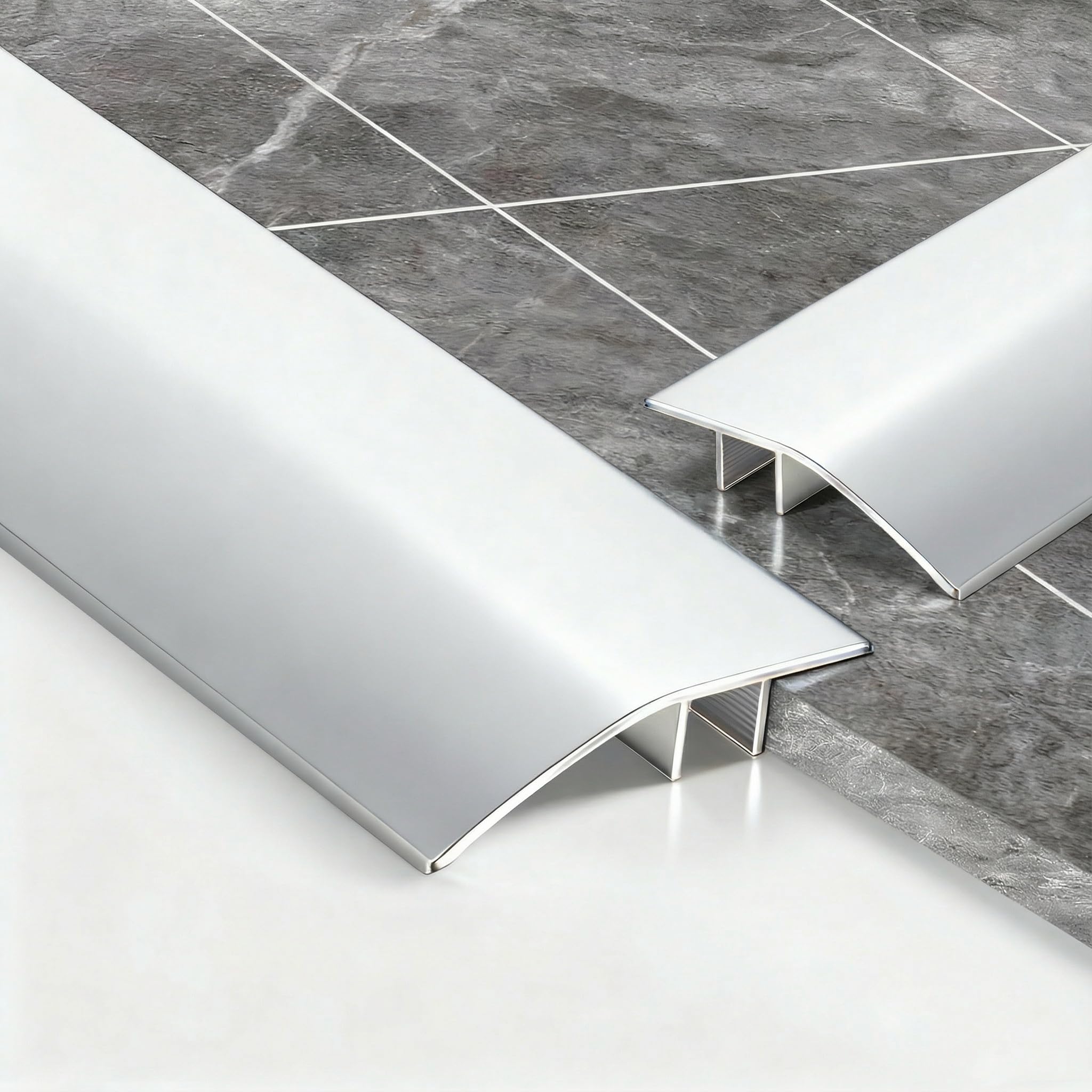 2-Piece Aluminum Floor Transition Strip Door Threshold Bar (0.9m × 4.3cm), Silver