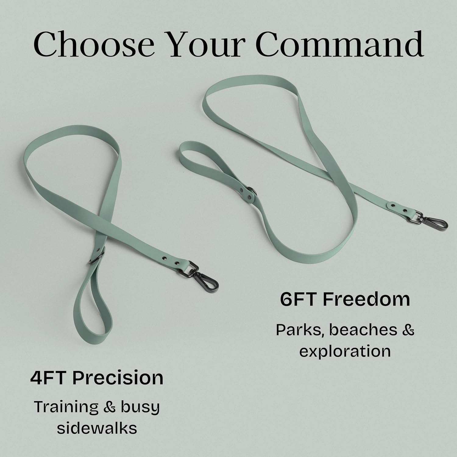 Fei & Eve Waterproof Dog Leash - 4FT, Odor-Free PVC Material, Easy to Clean, 360° Swivel Hook, Suitable for Small, Medium & Large Dogs, Glacier Green