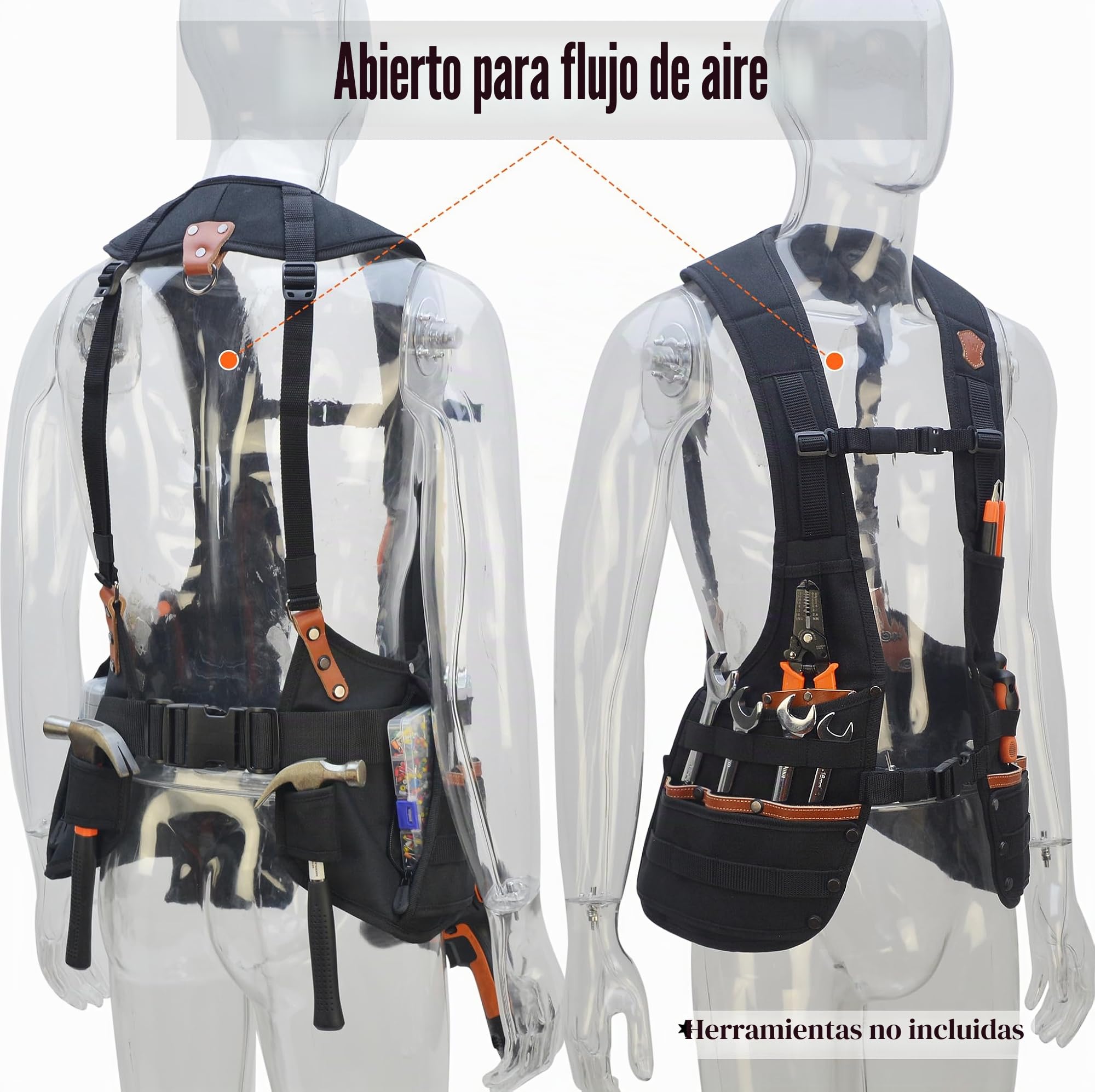 WELKINLAND parte superior-G - Chaleco de herramientas de piel para hombre, electricista, construcción y carpinteros con múltiples bolsillos, Negro -, Large