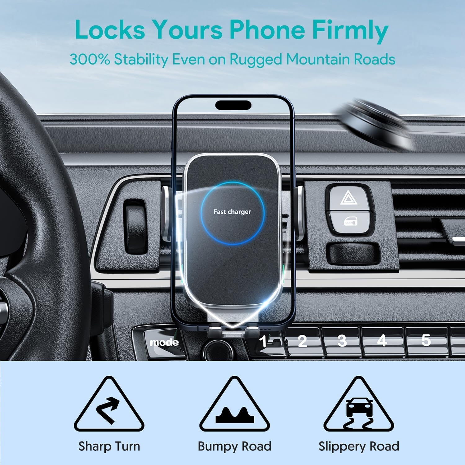 Hinyx Kabelloses Auto Ladegerät, Auto Handyhalterung Mit Ladefunktion Automatischer Induktion, Qi 15W Fast Wireless Charger Auto für iPhone 12 Pro Max/XS/11/X/8,Samsung S20/Note10,Huawei LG usw