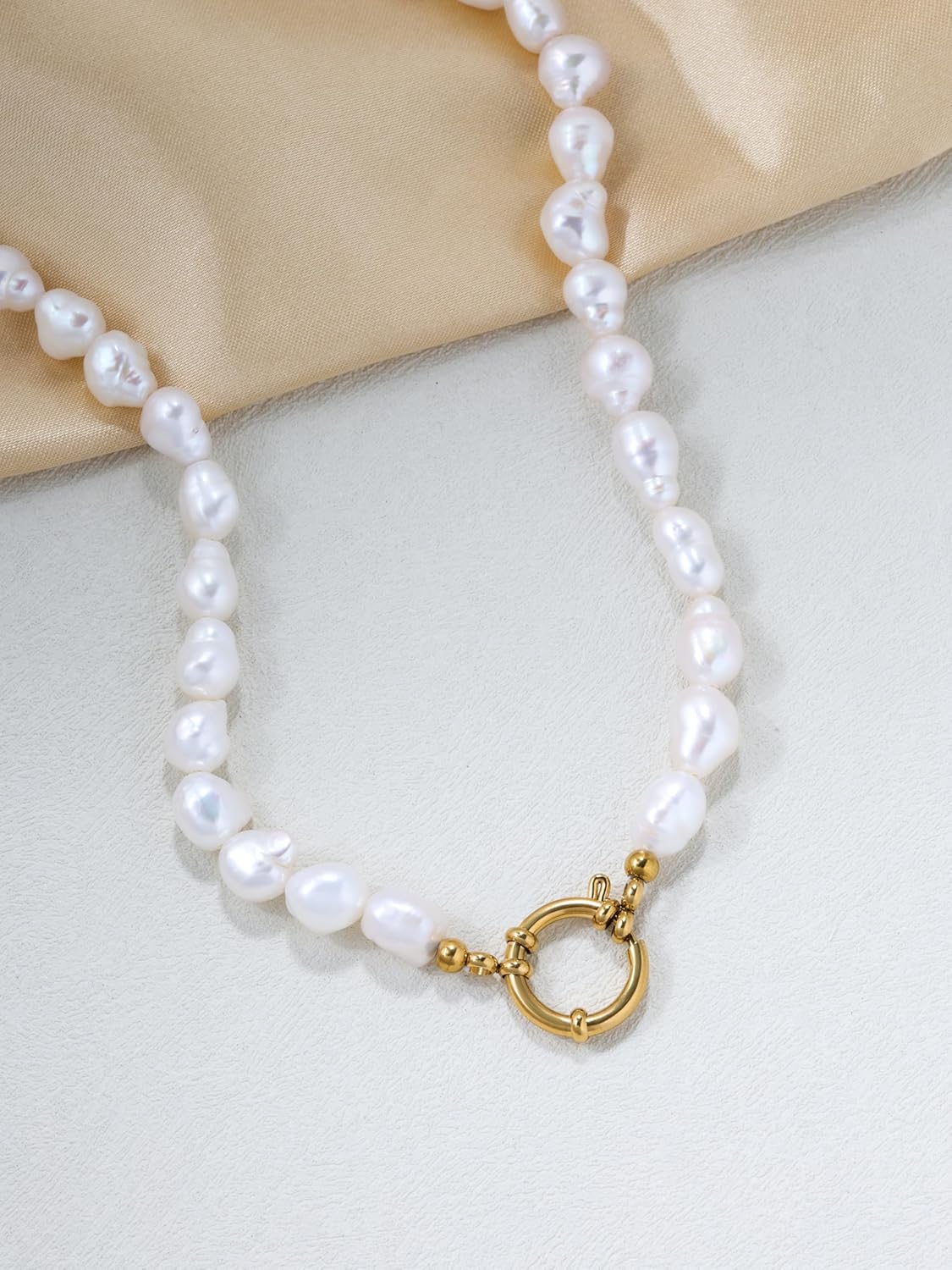 Gold Baroque Pearl Necklace with Toggle Clasp, 8-12mm AAA Freshwater Pearls, 18K Gold PVD-Coated Chain, Versatile Everyday Jewelry - Image 4