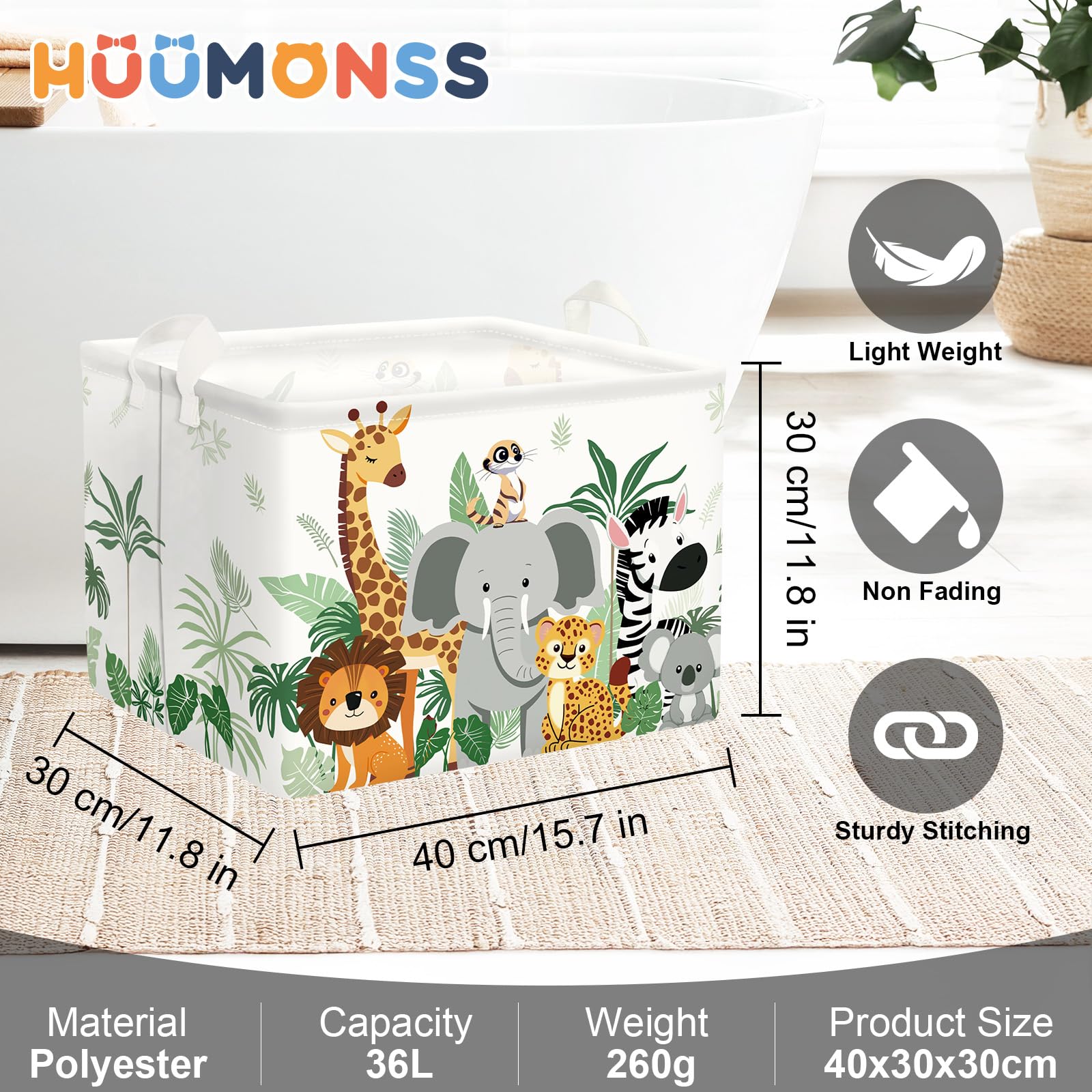 Grand Paniers à Linge Animaux Tropicaux pour Garçon Fille Girafe Eléphant Repliable Panier Rangement Jouets Vêtements pour Salle de Bain Chambre à Coucher, Lion, 36L