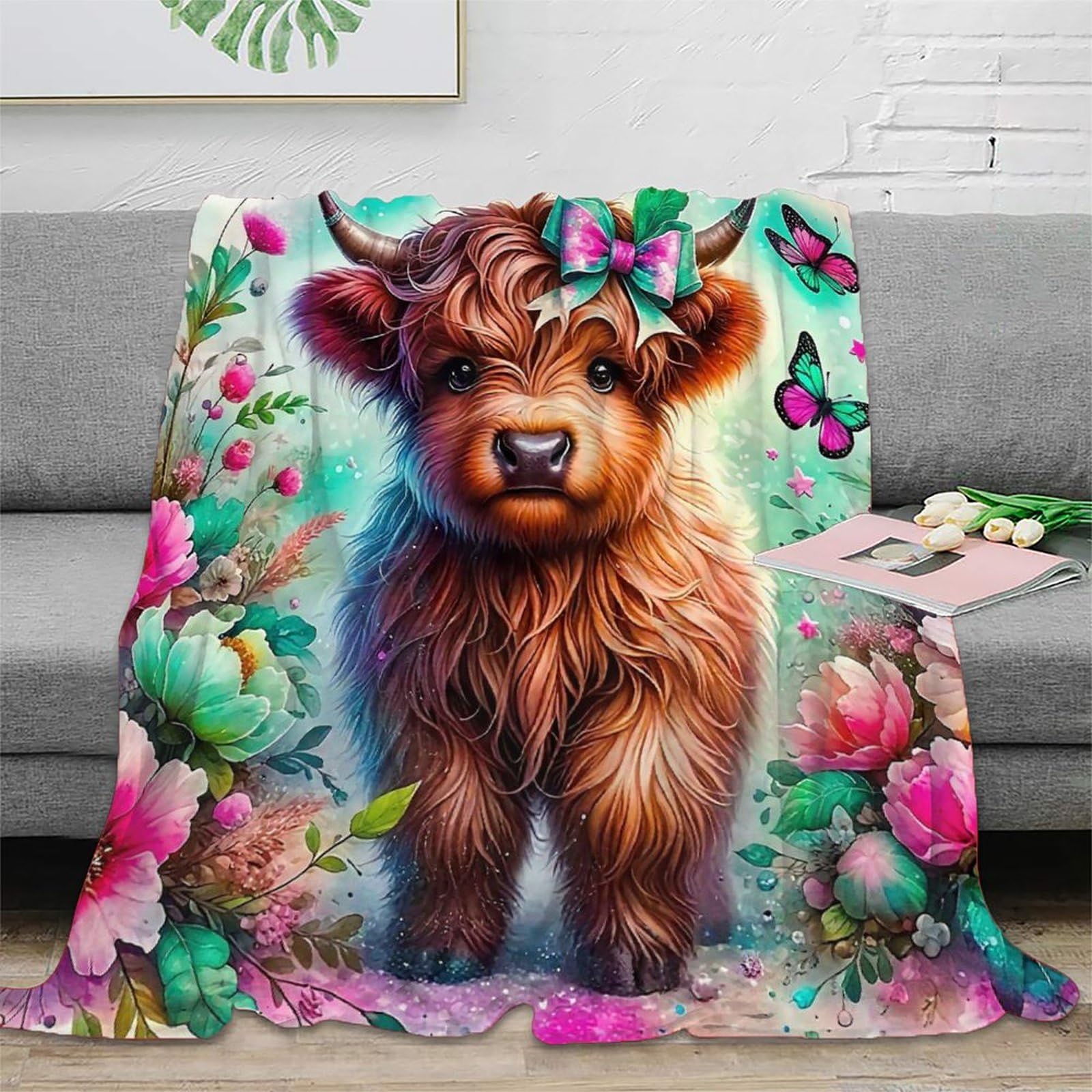Couverture microfibre Highland cattle contre le froid hivernal dans la chambre