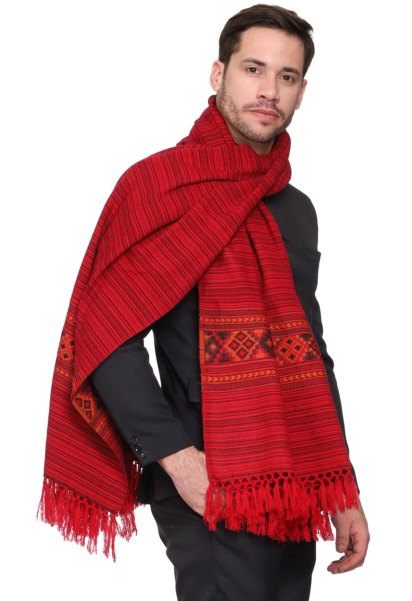 weavers villa Men's Kullu Border Woven Cashmilon Gents Shawls, Muffler, Stoles for Men, 100cm x 200cm-picture-2