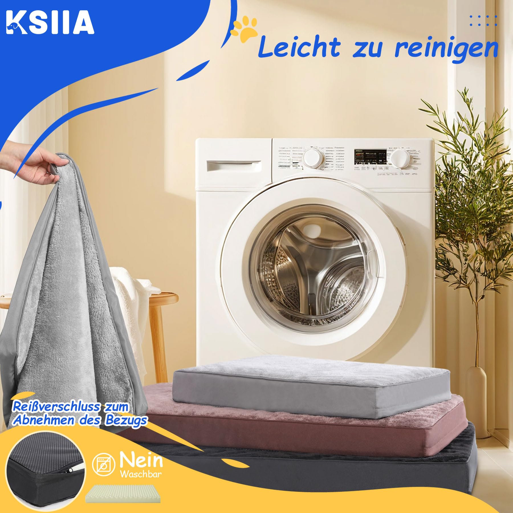 KSIIA Orthopädisches Hundebett für Große Mittelgroße Hunde, Waschbar Hundekissen Flauschig Hundematte Hundematratze mit Abnehmbarer Deckel in Dunkelgrau 88x55x7cm