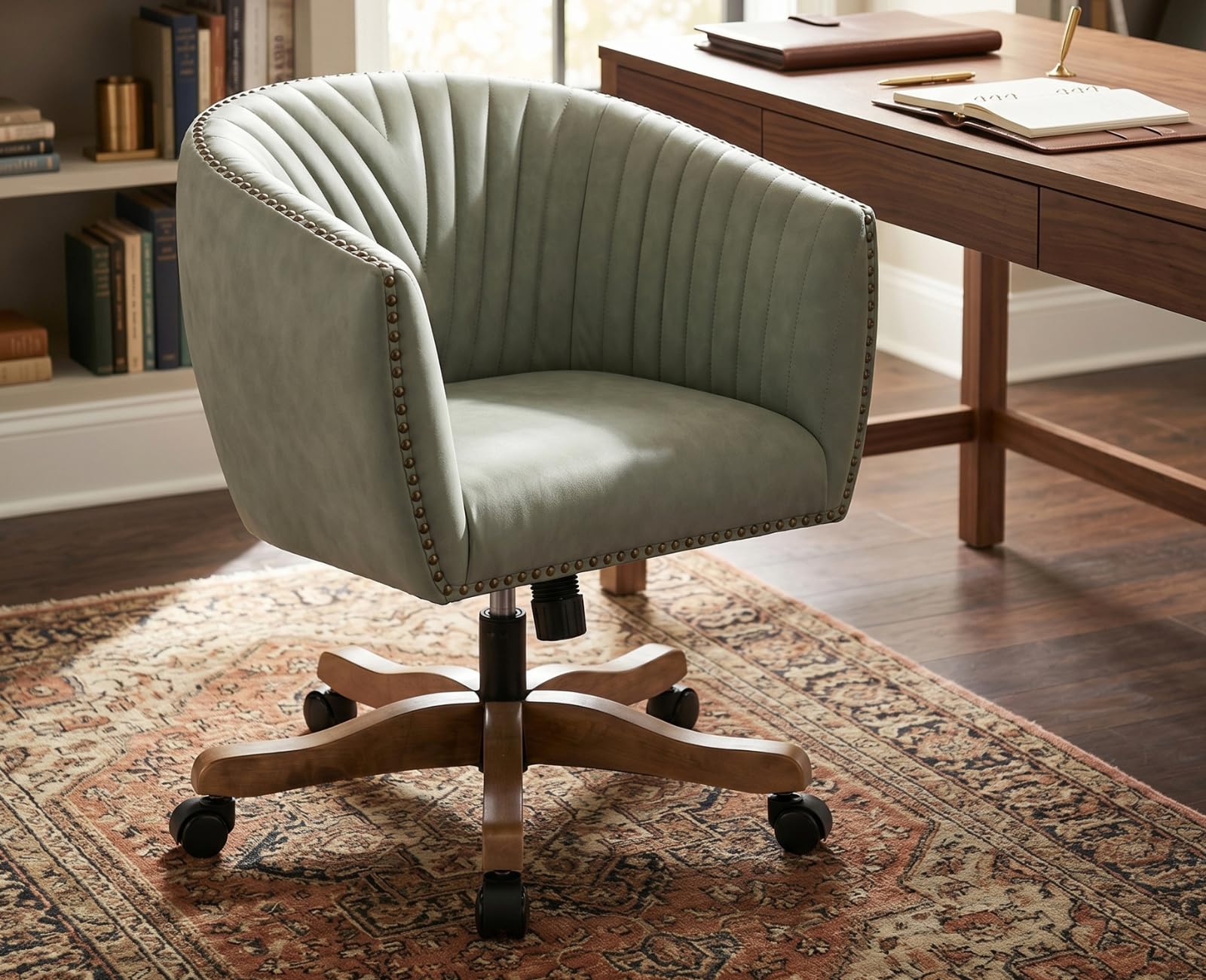 デスクチェア BARREL DESK CHAIR Amazon.com: QUINJAY Green Faux Leather Home Office Desk Chair