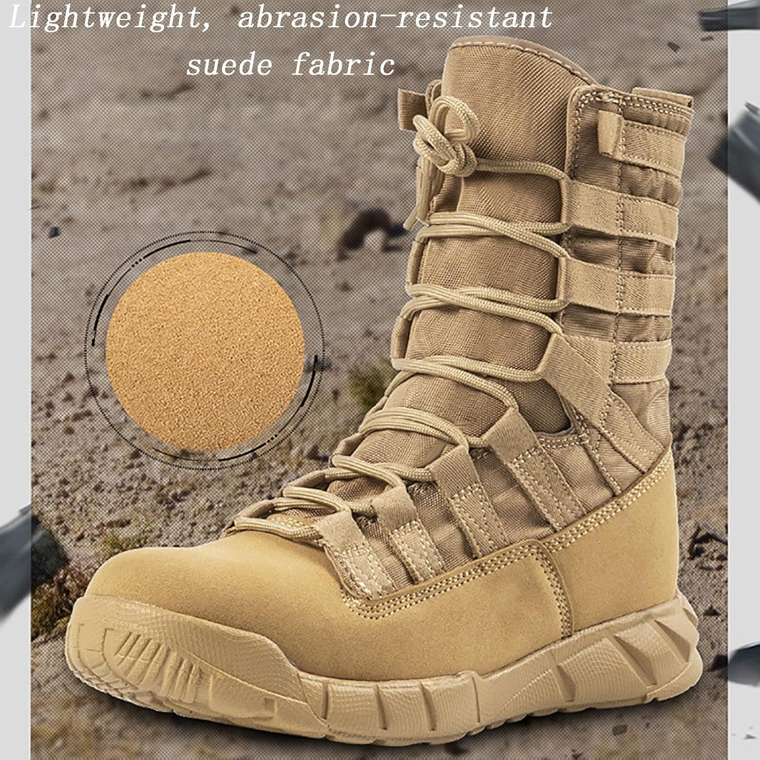 CLSQLXYJZC Tactical Desert Boots Army for Men, Spring Summer High-top Comfort Durable Training Shoes, Outdoor with Zipper Non-slip Breathable Military Boots