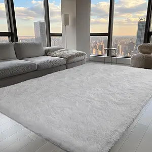 Zentavio White Area Rugs for Bedroom Soft Large Living Room Rugs 6x9 Fluffy Furry Shag Aesthetic Carpet Plush High Pile Floor Rug for Nursery Kids Room Dorm Home Decor